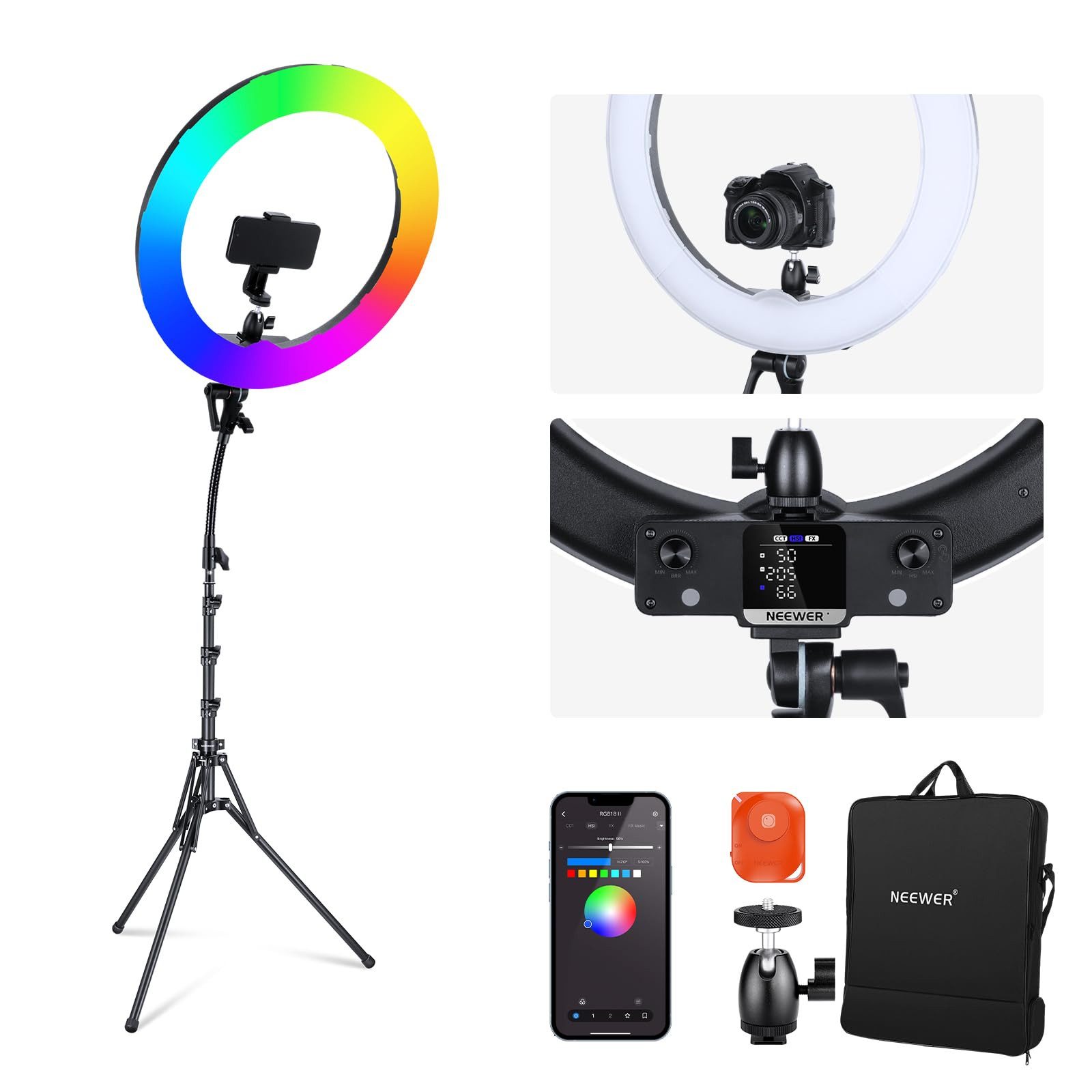 Neewer Ringlicht RGB18 II 18" RGB Ringlicht 42W CRI97+ mit App & Ständer, Energie Efizienz Label (A bis G):F