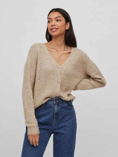 Vila Cardigan Kuschelige Strickjacke Langarm V-Neck Cardigan VIJAMINA 4845 in Beige