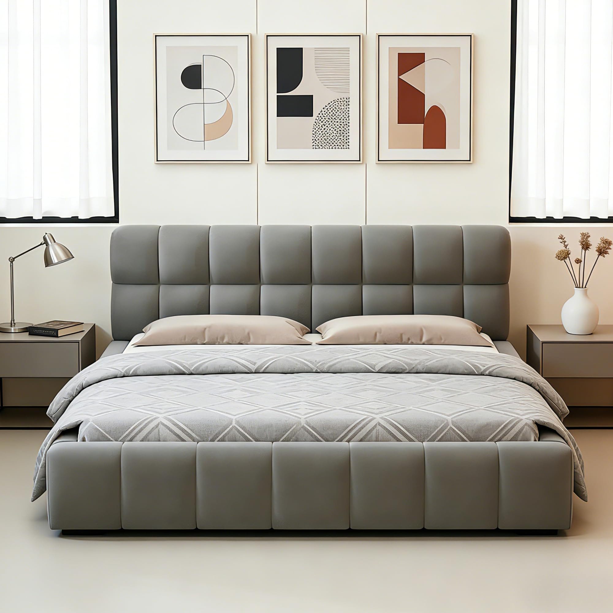 Simurq Polsterbett 140x200 cm Doppelbett Modernes, Jugendbett Leinen Stoff (1-tlg., ohne Matratze), Bubble Bett Mit Lattenrost gepolstertes Kopfteil