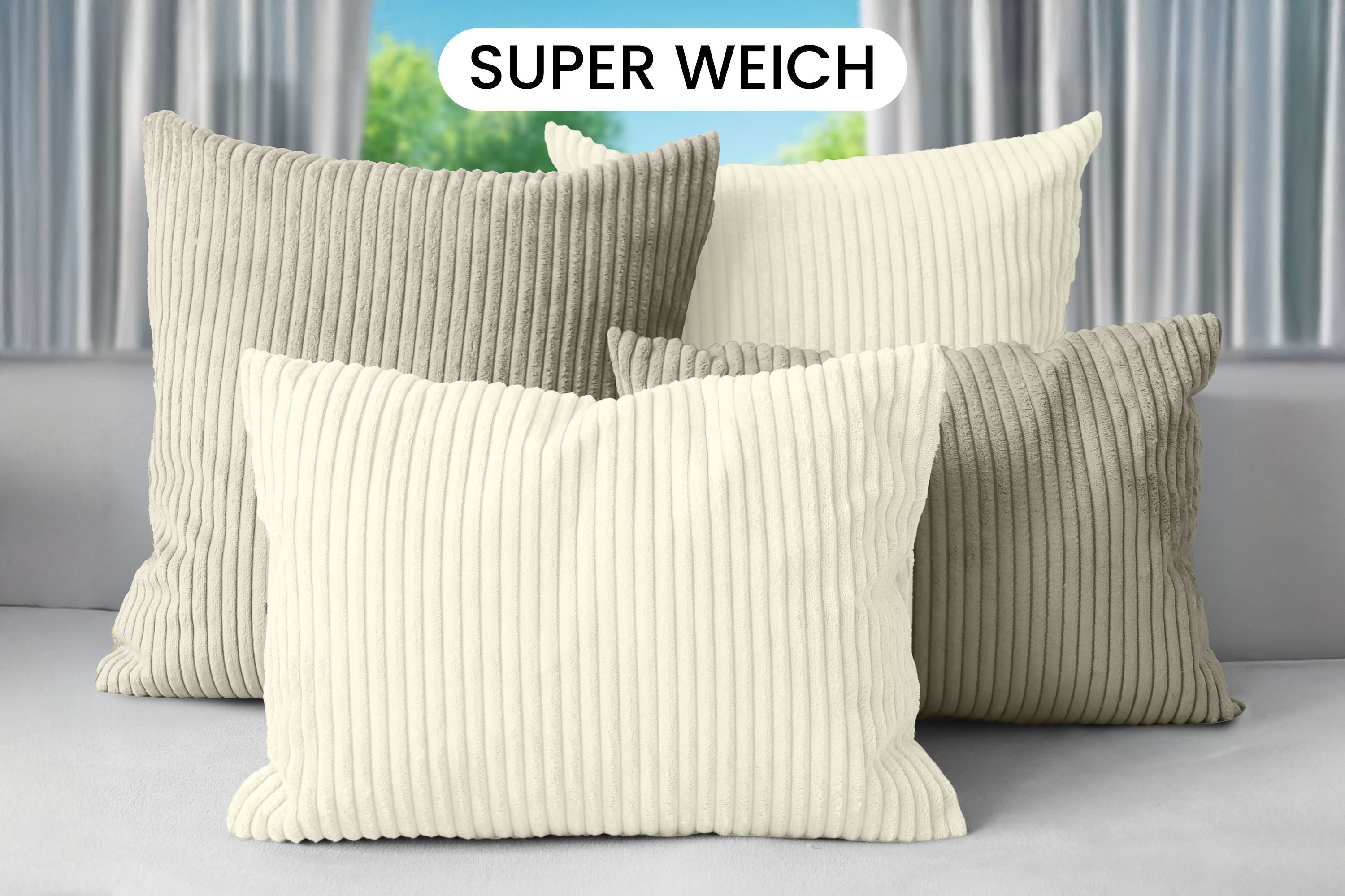 Amilian Dekokissen Sofakissen Cord-Optik 4er Set mit Füllung 2x 40x40 + 2x 35x45 cm, mit Füllung, Hotelverschluss, formstabil