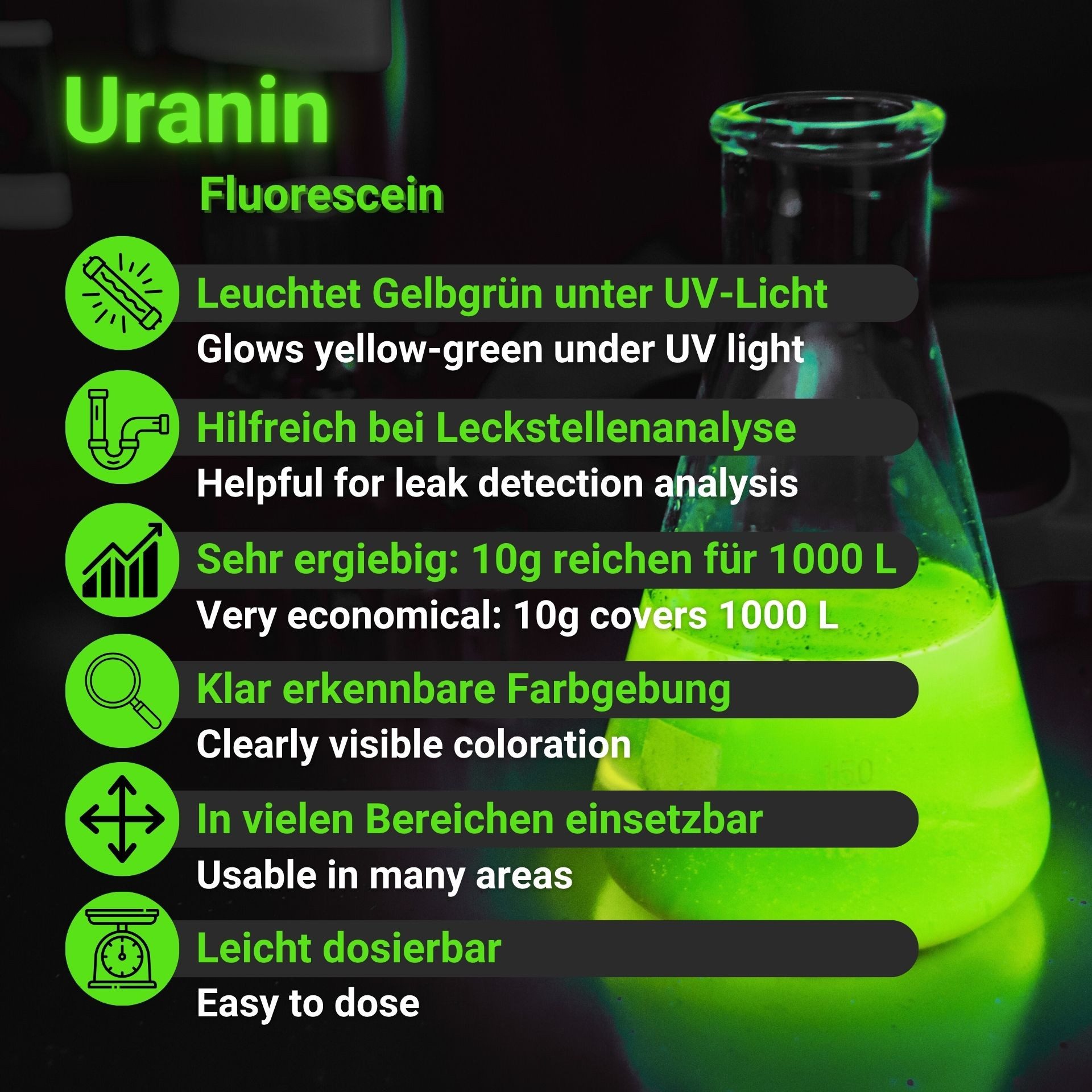 DistrEbution Dichtstoff Uranin 100g Fluorescein Pulver, Färbemittel für Lec günstig online kaufen