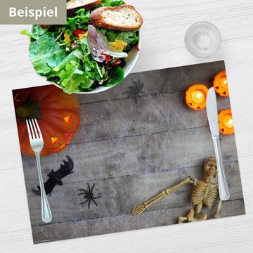 Platzset, Tischsets I Platzsets - Halloween - Skelett und Kürbis, Tischsetmacher, (aus Naturpapier in Aufbewahrungsmappe, 12-St., 44 x 32 cm / orange-schwarz), Made in Germany