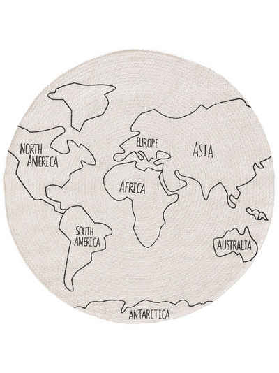 Kinderteppich World Map, benuta, rund, Höhe: 5 mm, Kunstfaser, Berber, Ethno-Style, Wohnzimmer