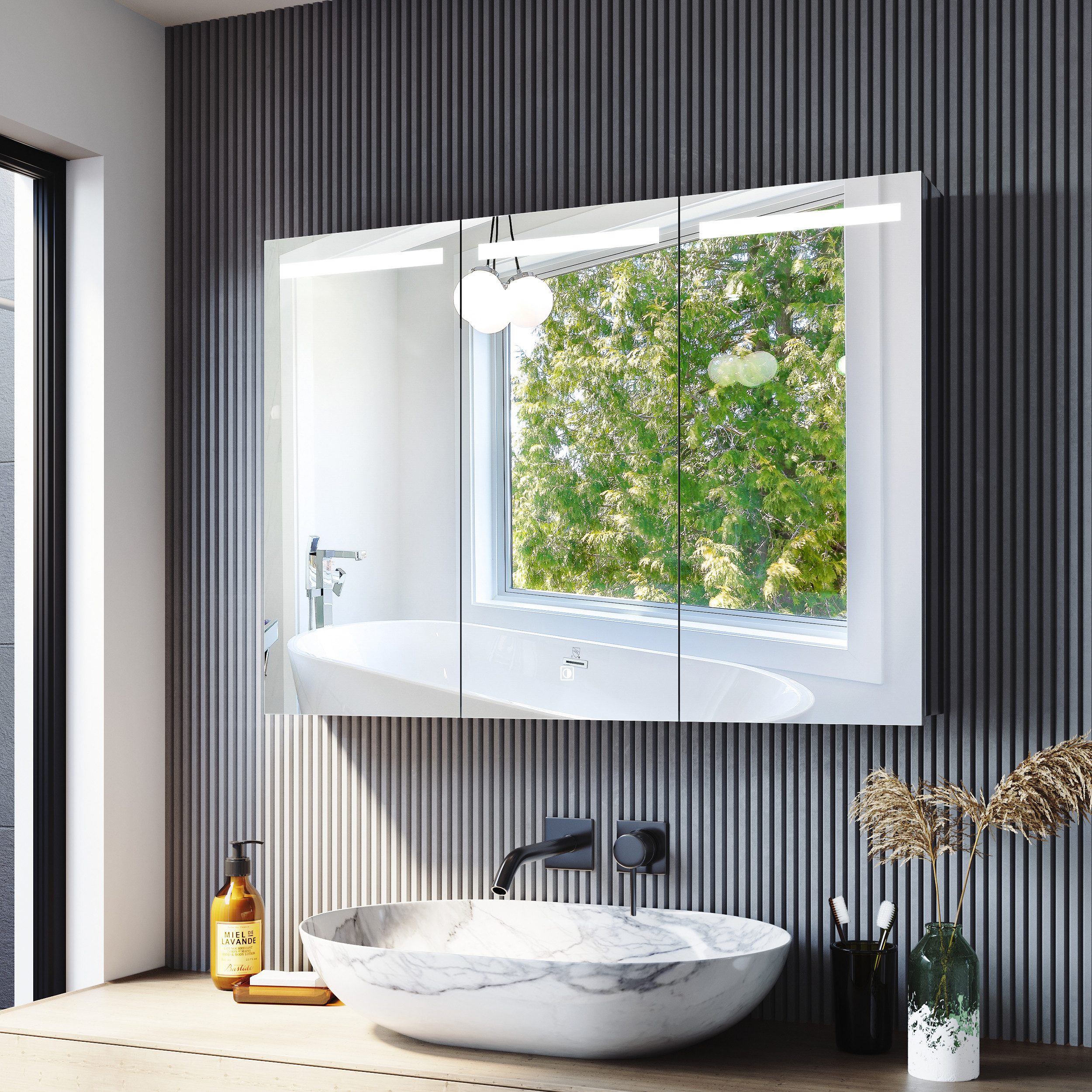 SONNI Badezimmerspiegelschrank Edelstahl Spiegelschrank 3-türig mit LED Bel günstig online kaufen