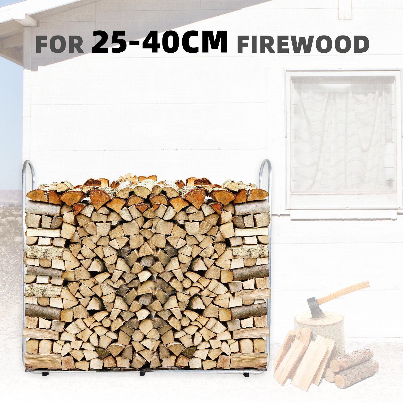 Brennholz Kaminholzregal für Aussen Stapelhilfe Regenhülle Metall Ohne 165x25x146cm, Kaminholzregal CCLIFE