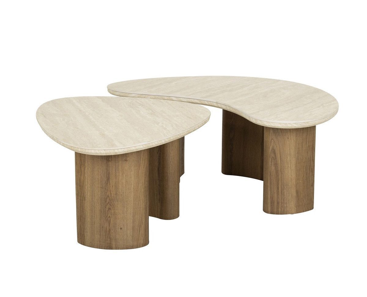 LEVEN Lifestyle Couchtisch TerraVita 2´er Set organische Form Tischplatte Travertin Optik (2´er Set), Tischplatte Travertin Optik aus hochwertiger Keramik