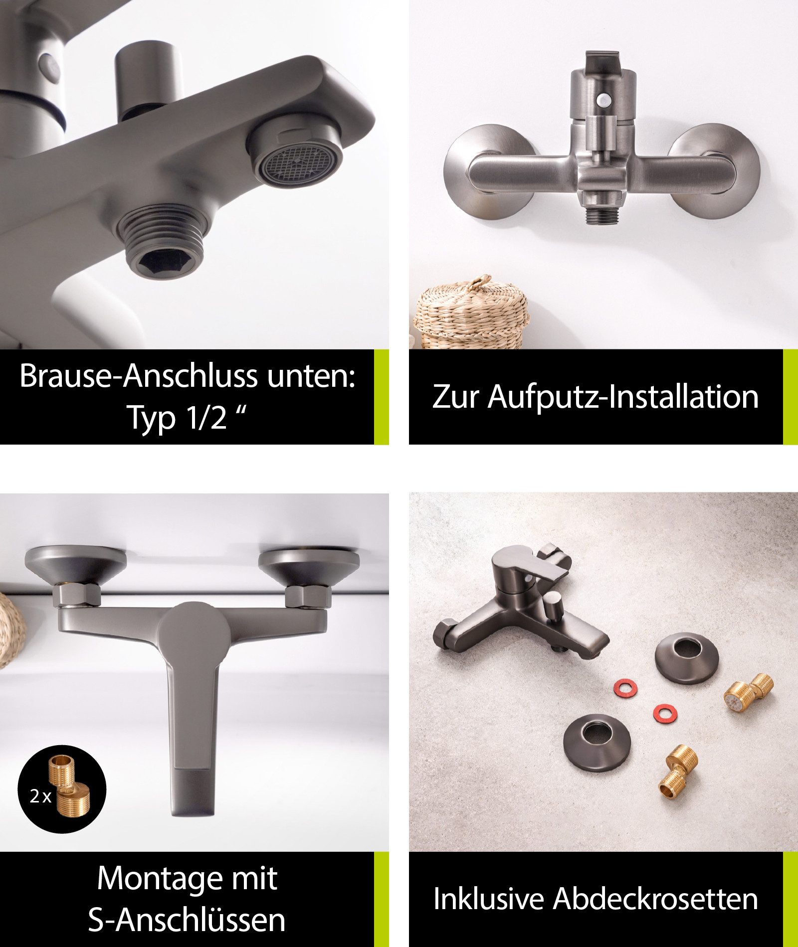 aquaSu Wannenarmatur Onara Industrial, Umsteller, S-Anschlüsse, Keramikkartusche – Bild 4 von 5