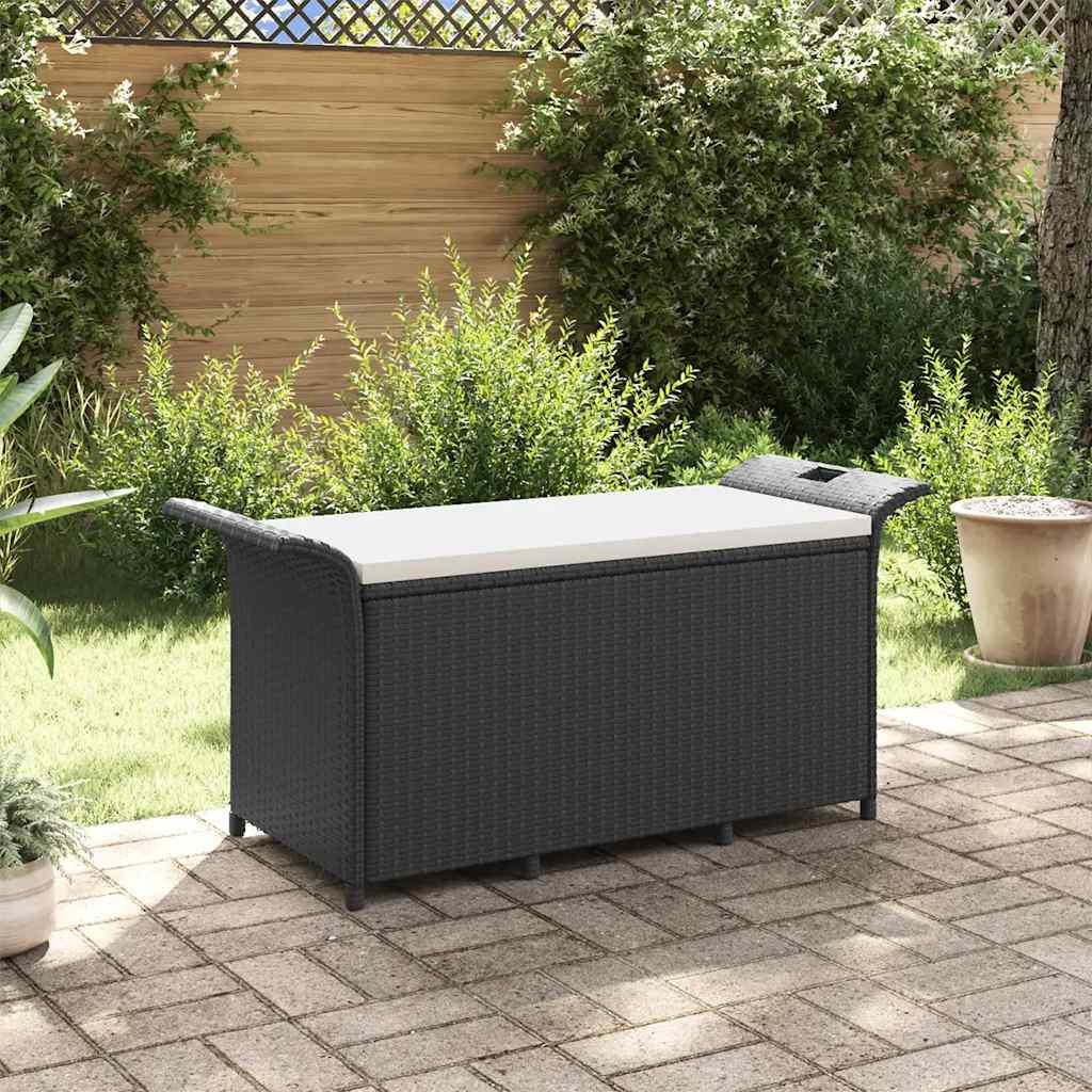furnicato Gartenbank Schwarz 116x46x57 cm mit Stauraum und Cremeweißem Kissen (1-St), Wetterfeste Sitzbank mit wasserdichtem Stauraum und weichem Kissen