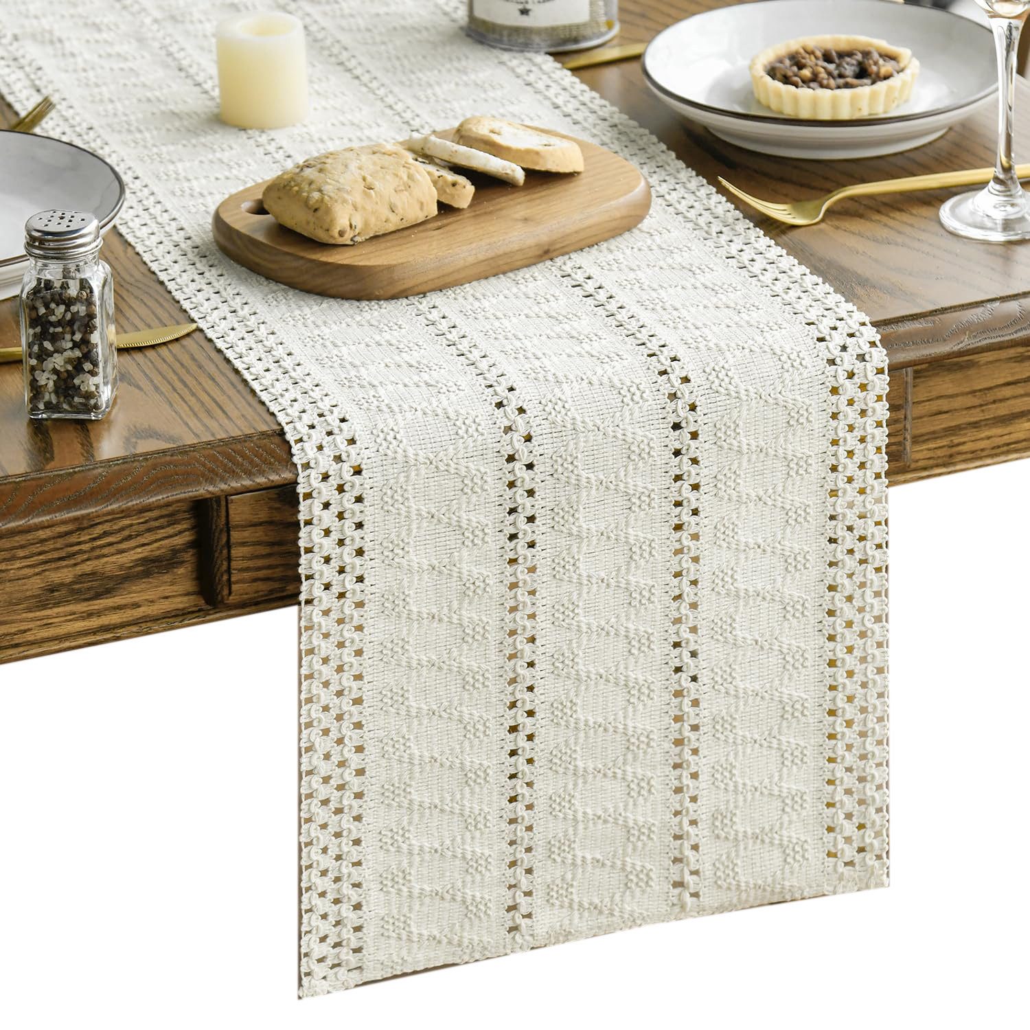 Agger Tischläufer Tischläufer im Landhausstil mit offenem Webmuster, Deko für Küche & Esstisch, Partydekoration — 30x 140 CM