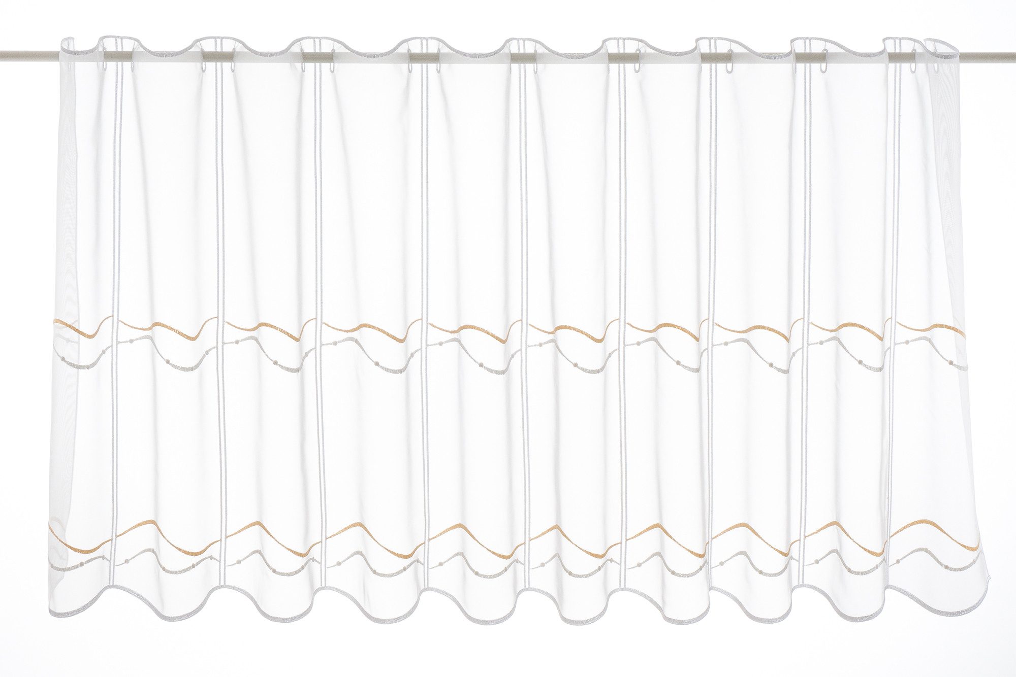 Gardinen Kranzusch Scheibengardine geschwungene Stick-Borte (1 St), Stangendurchzug, transparent, Stablöcher,transparent,verschiedene Höhen, Breiten