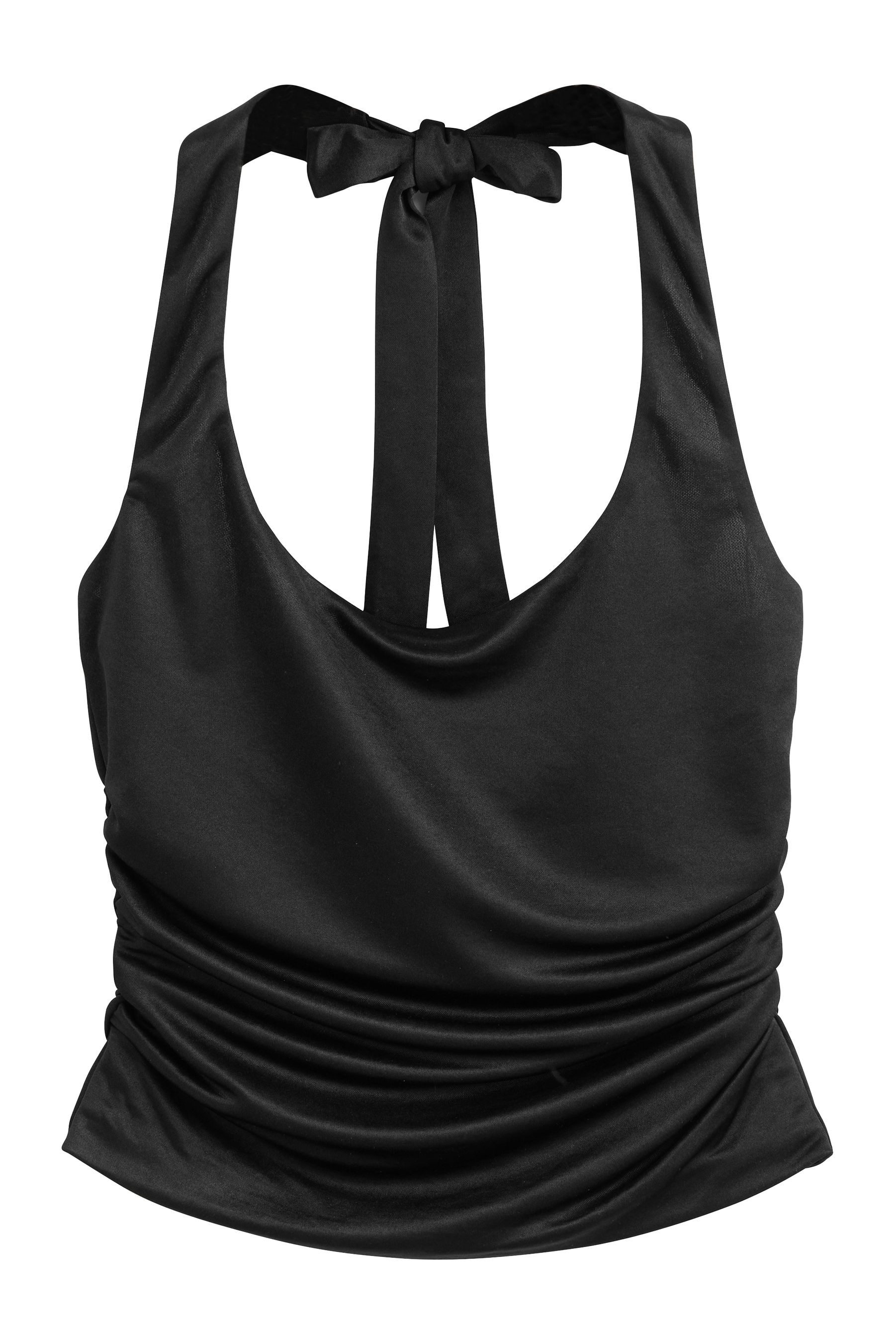 Kurzarmbluse Satin-Neckholder-Top