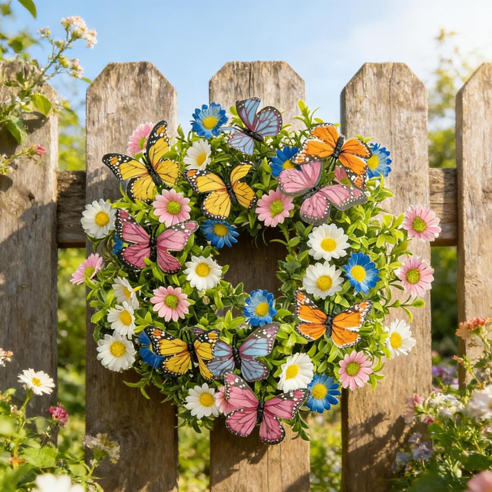 Kunstkranz Türkränze Sommerkranz Frühling Kränze für Haustür Künstliche Blumen, Bomiclss, 35CM Dekokranz für Außenbereich Wand Hochzeit Heimdekoration