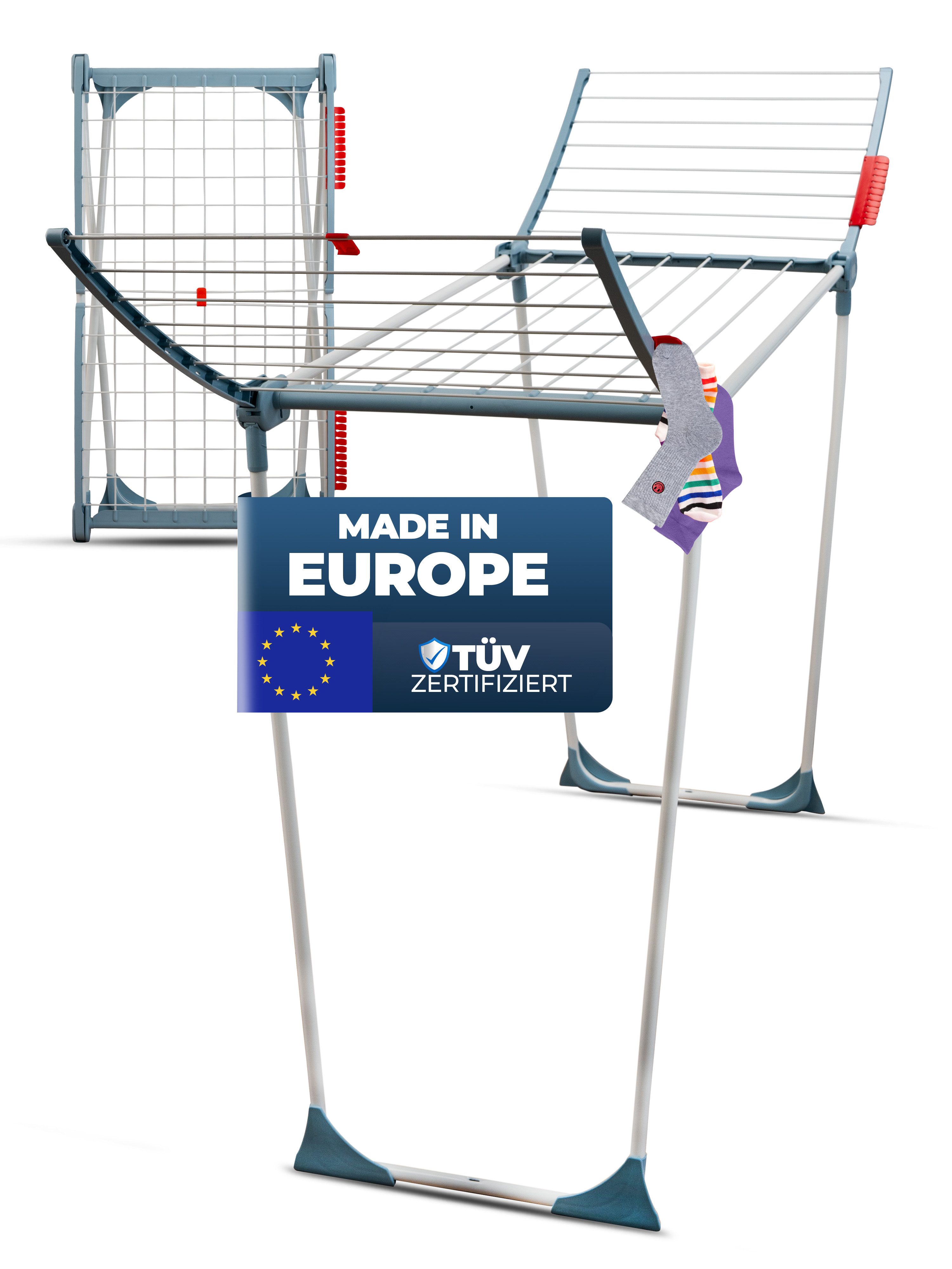 STAHLMANN COMMERCE GmbH Wäscheständer [18M Trockenfläche ] - Flügelwäscheständer [Made IN EU], 1,05 M Flügel ideal für Lange Kleidungsstücke