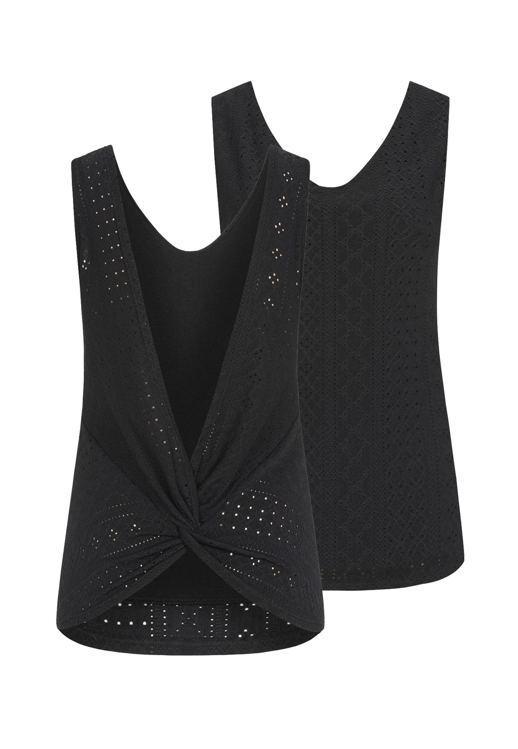 CLOUD 5IVE Klassische Bluse CLOUD 5IVE Top mit Lochmuster und hinten offen in Wickeloptik