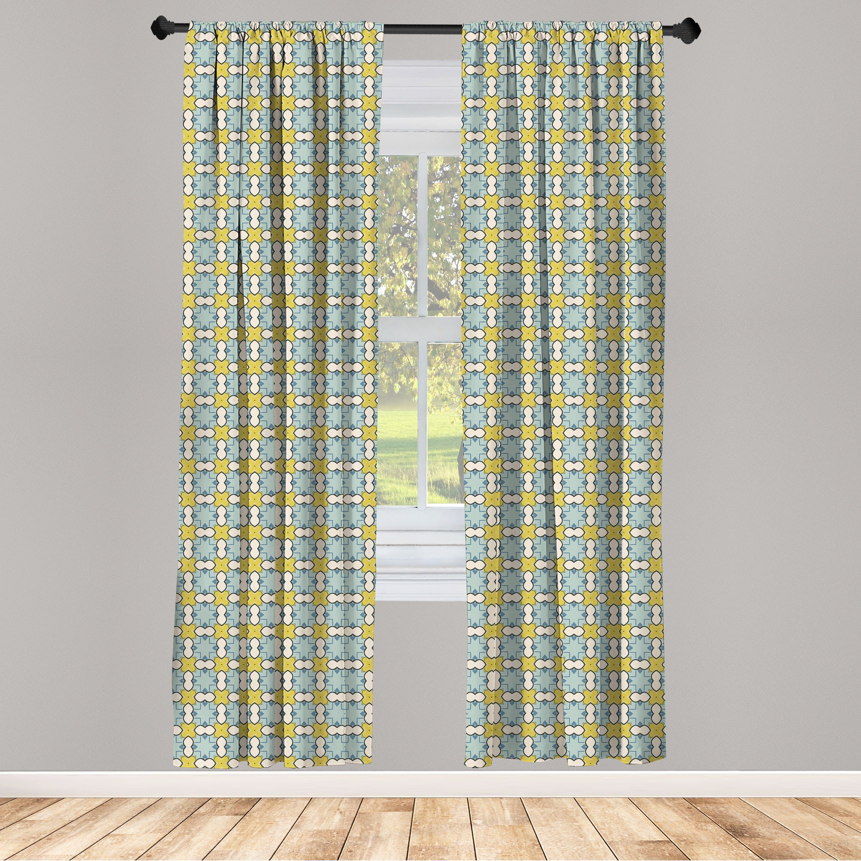 Gardine Vorhang Microfaser, like Abakuhaus, für Wohnzimmer Schlafzimmer Dekor, Tile Vintage-Motiv Abstrakt