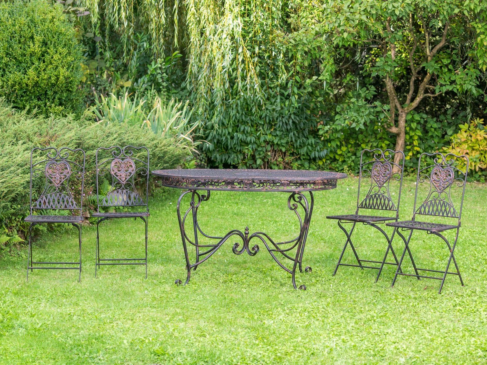 Stühle Sitzgruppe Gartenmöbel Garnitur braun Eisen Stil Aubaho Stuhl Gartentisch 4 antik