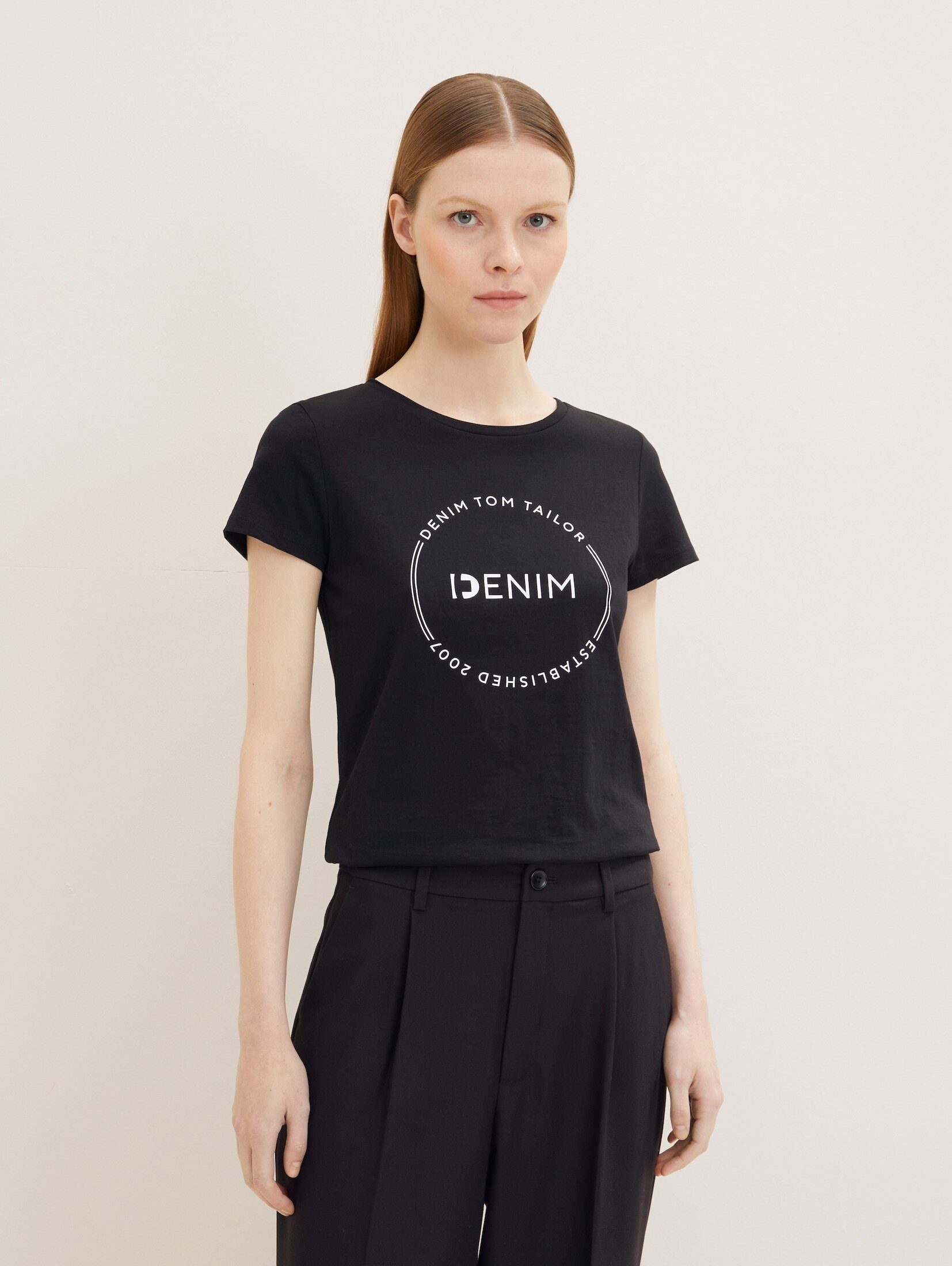 TOM TAILOR Denim Langarmshirt T-Shirt mit Logo Print deep black