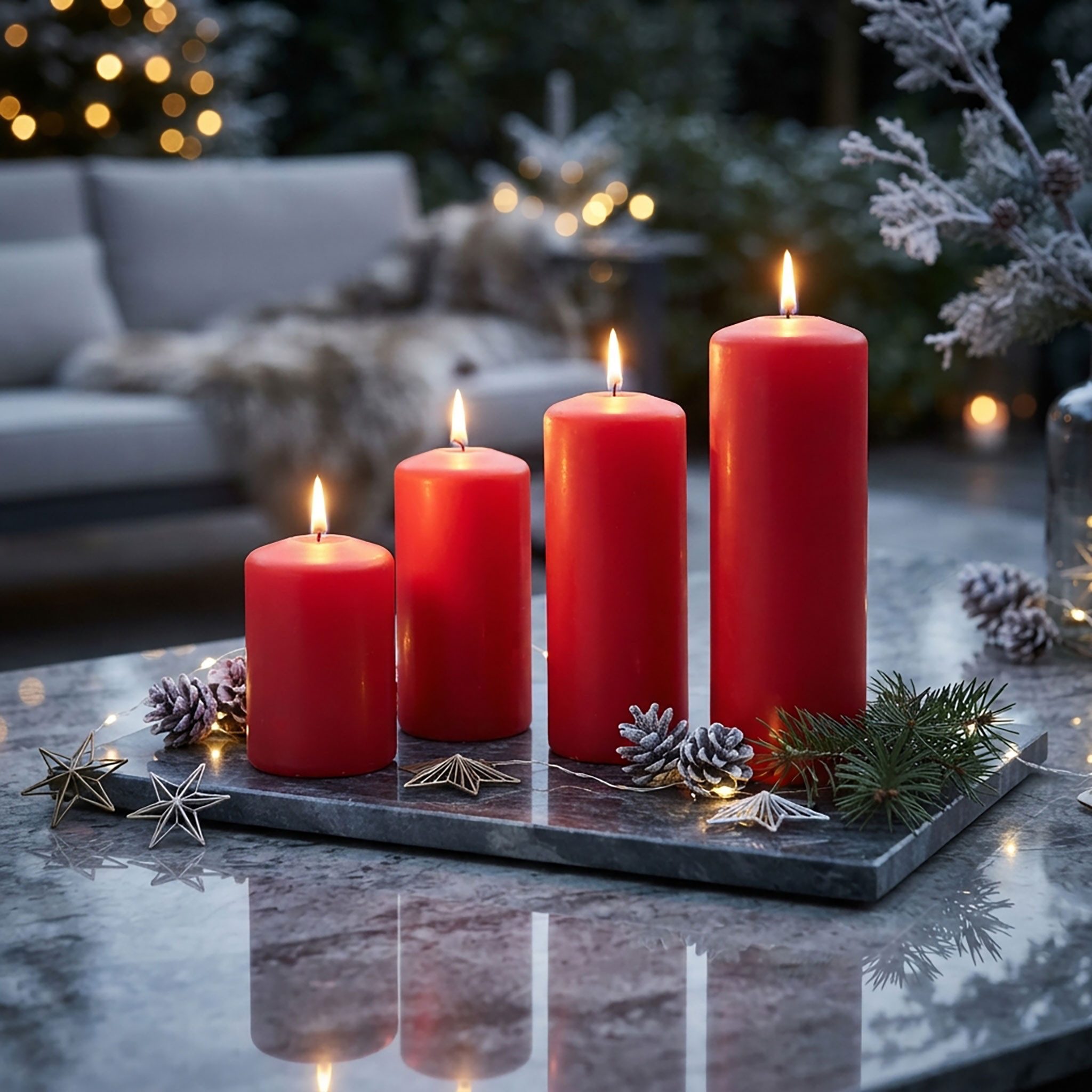 Spetebo LED-Kerze Echtwachs Stumpenkerzen 4er Set - bordeaux rot, warmweiß – Bild 5 von 5