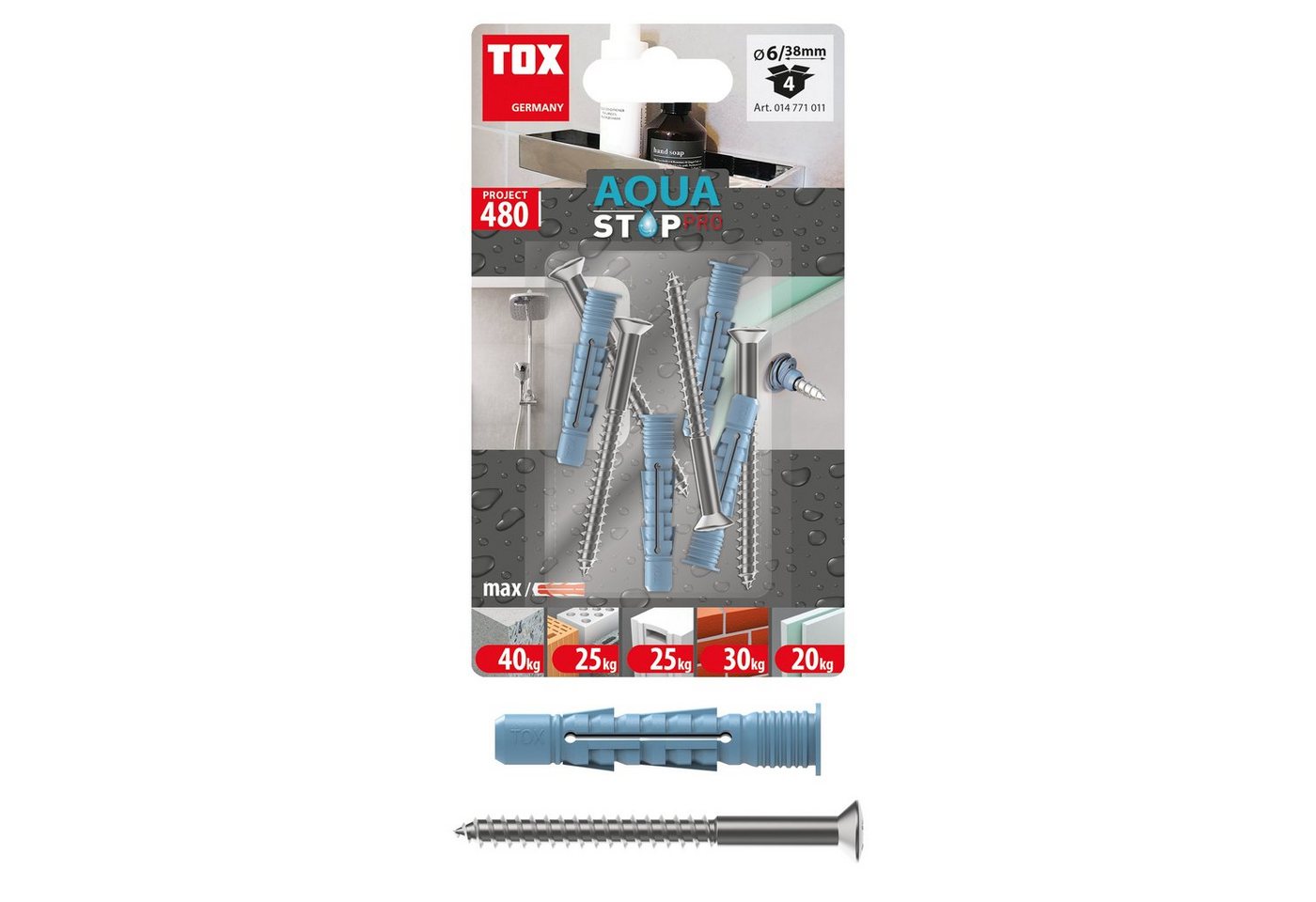 Thumbnail - TOX-DÜBEL-TECHNIK Schrauben- und Dübel-Set AQUA STOP Pro, Allzweckdübel mit Schraube für Dusche u. Bad, (4 St), Aqua-Sto...