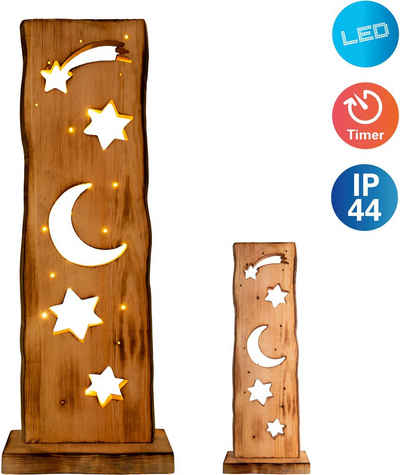 näve LED Dekoobjekt »LED-Holz-Dekoleuchte Mond/Sterne, Weihnachtsdeko aussen«, Für Aussenbereich geeignet, incl. Timer (6h an und 18h aus), aus Holz