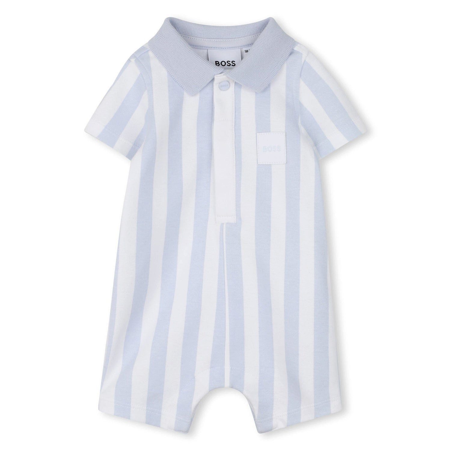 Boss Kidswear Spieler BOSS Kidswear Baby Playsuit „Himmelblau“ – gestreift mit Kragen & Druc