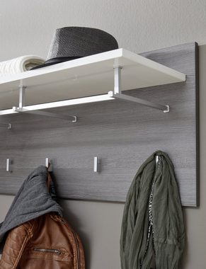 Furn.Design Garderobenpaneel Line (Wandgarderobe in weiß Hochglanz und Rauchsilber grau, 80 x 40 cm), mit Kleiderstange