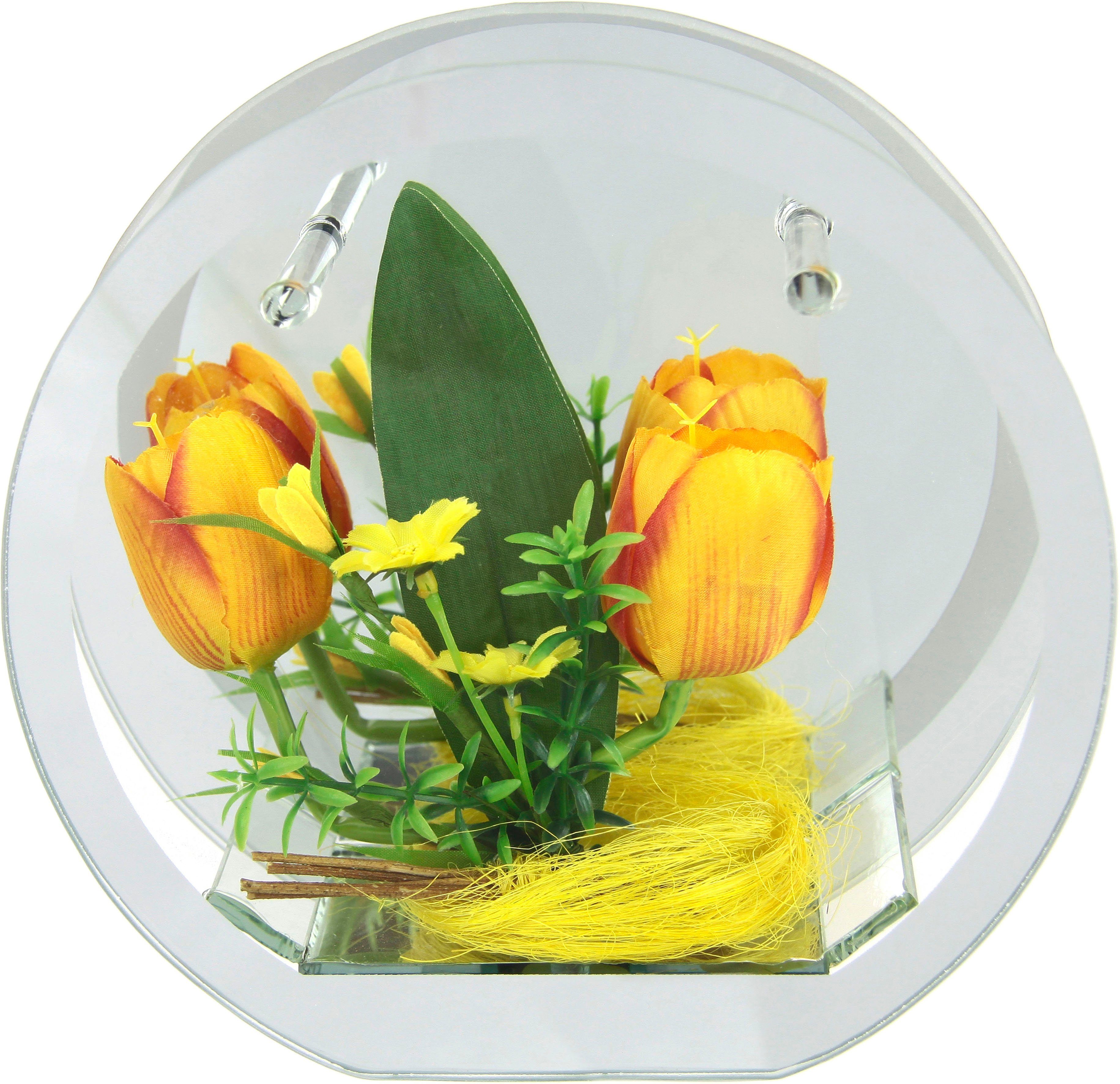 I.GE.A. Dekoobjekt Hase mit LED Tulpen Glas Gänseblümchen 3D Dekoriertes LED-Tulpe, Lichtergirlande