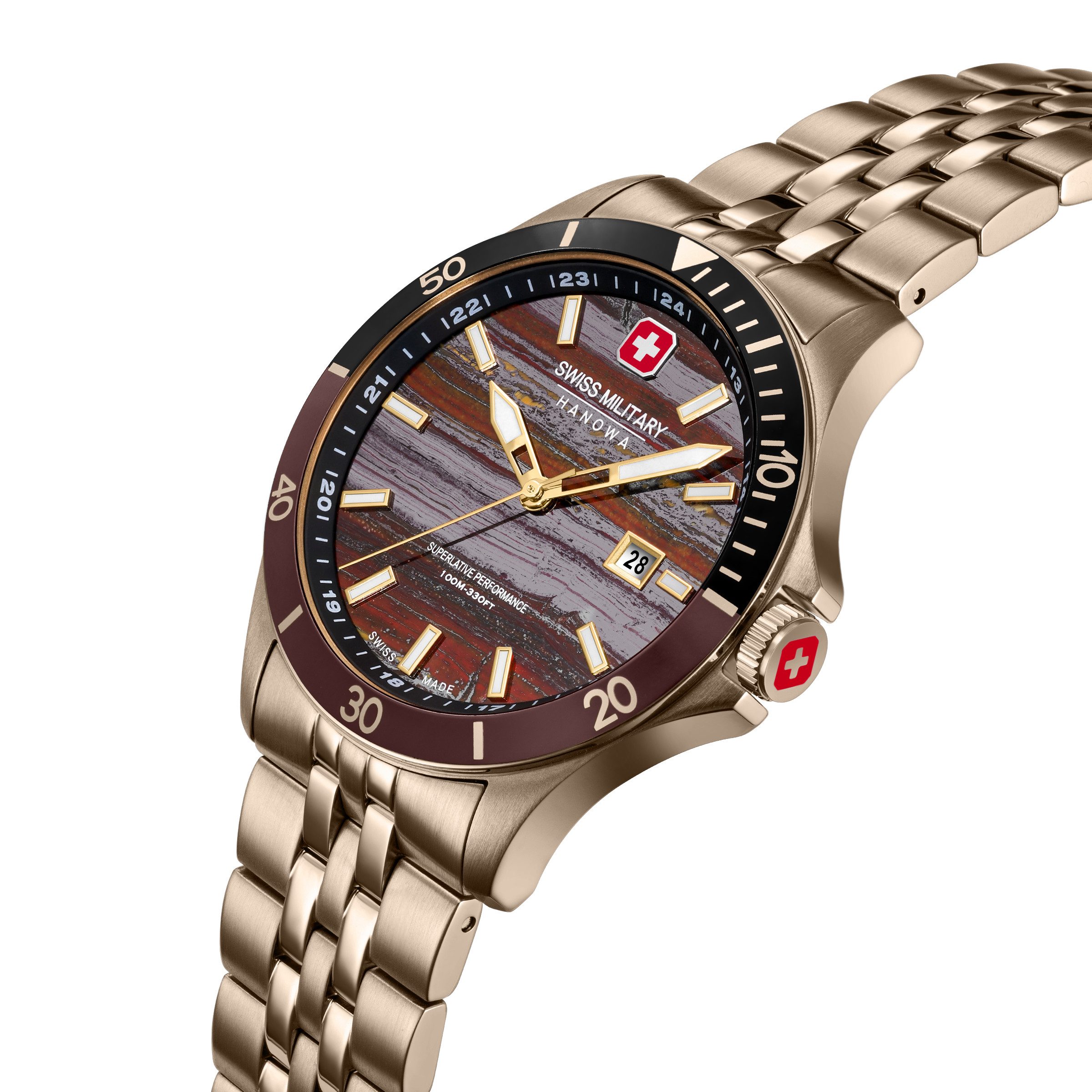 Swiss Military Hanowa Quarzuhr Flagship Tiger Iron SMWGH0008310, Armbanduhr, Herrenuhr, Swiss Made, Edelstahlarmband, analog, Tag