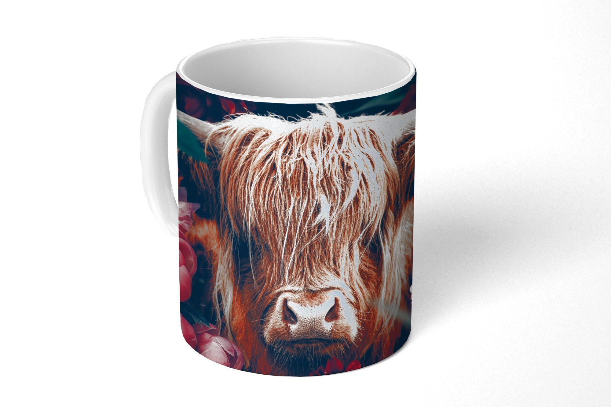 Botanisch, Schottischer Geschenk MuchoWow Kuh Blumen Becher, - - Keramik, - Teetasse, Tasse Hochländer Teetasse, Kaffeetassen,