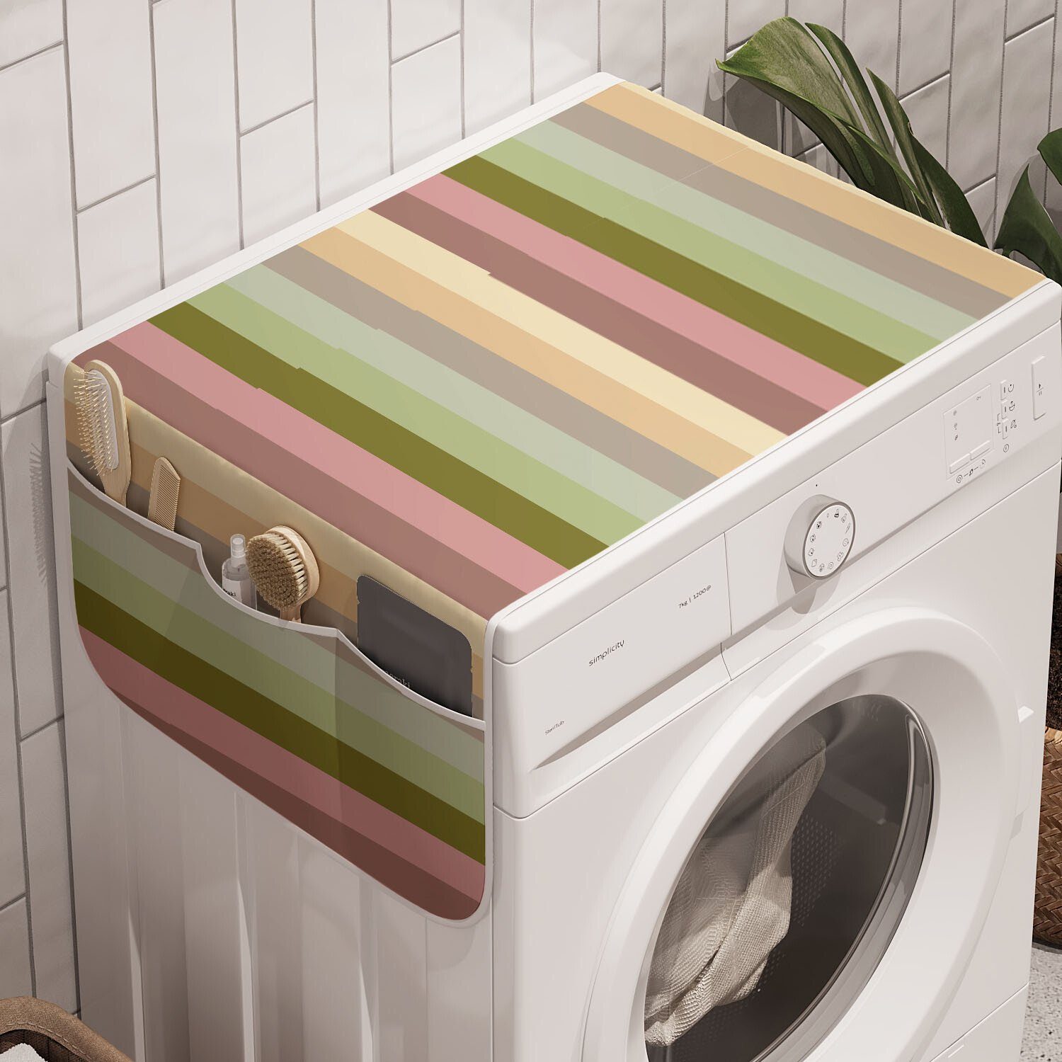 Abakuhaus Badorganizer Anti-Rutsch-Stoffabdeckung für Waschmaschine und Trockner, Streifen Pastellfarbig Bands