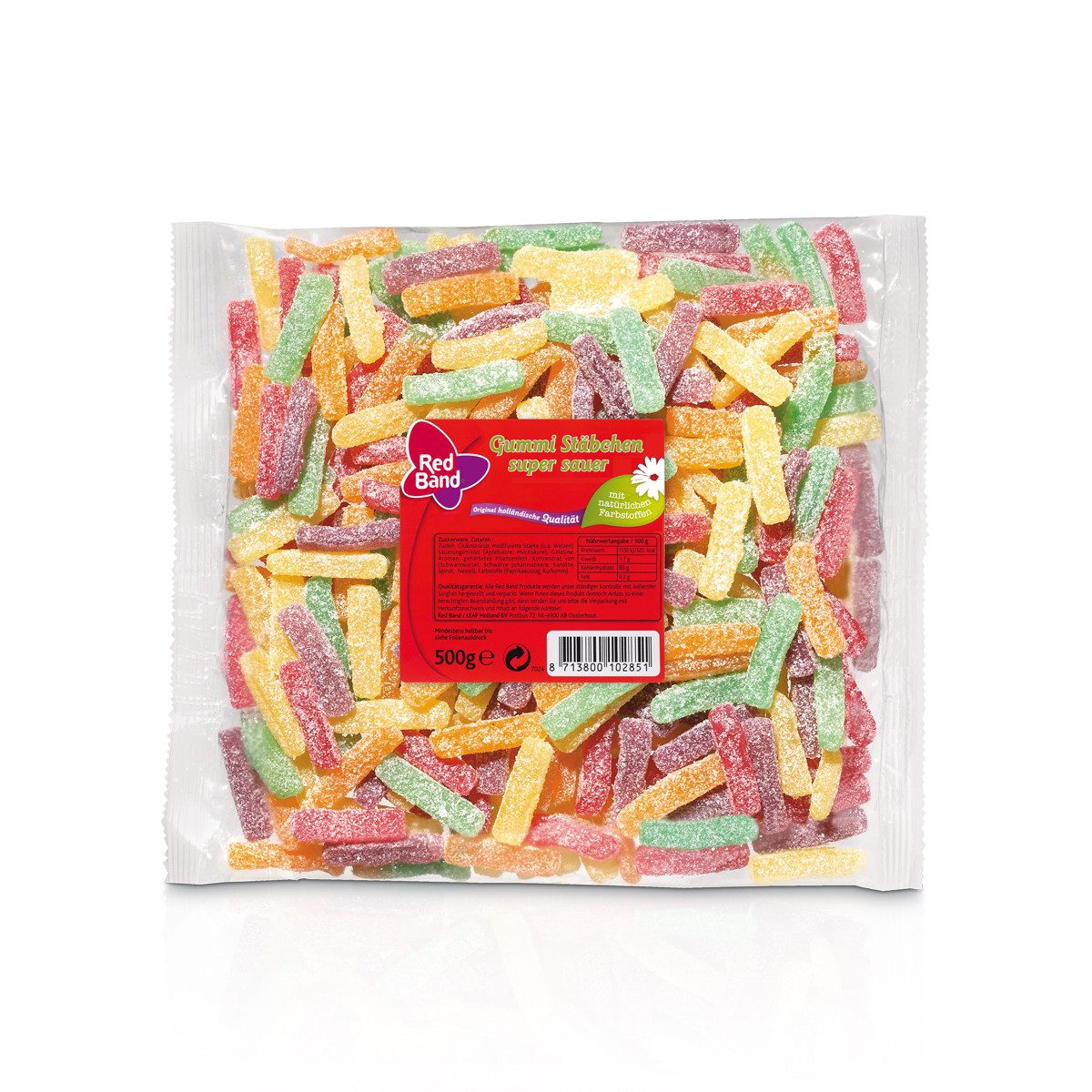 Red Band Süßigkeit, Red Band bunte Gummi Stäbchen gezuckert und super sauer 500g