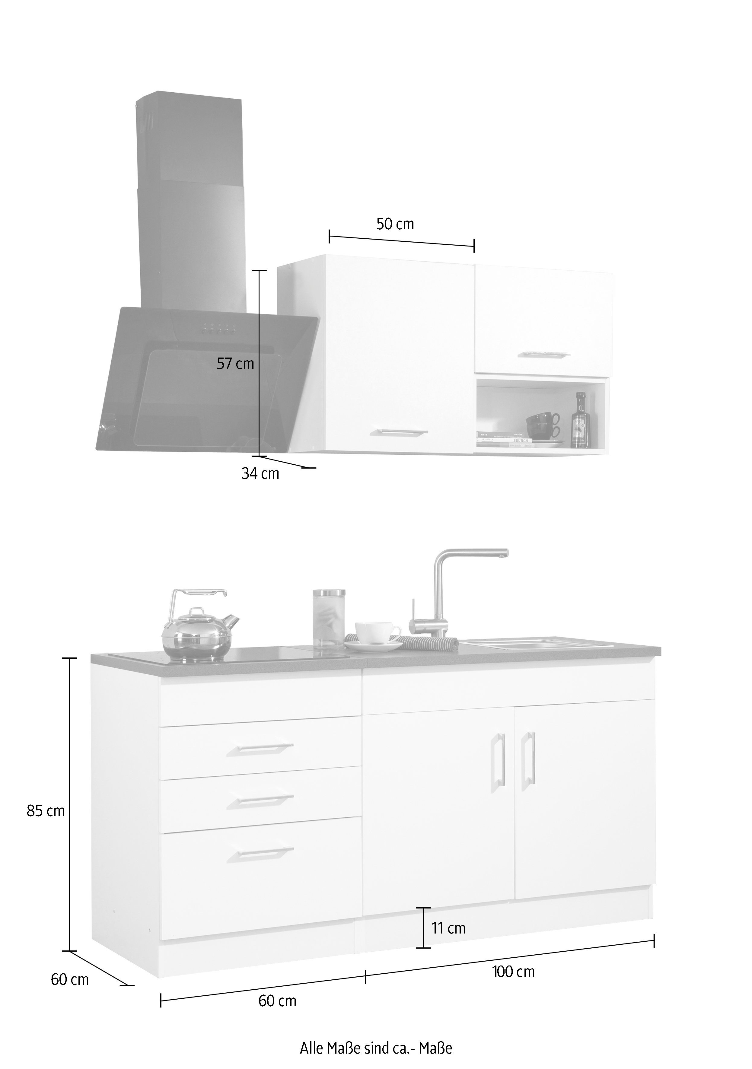 HELD MÖBEL Küchenzeile Haiti, mit E-Geräten, Breite 160 cm