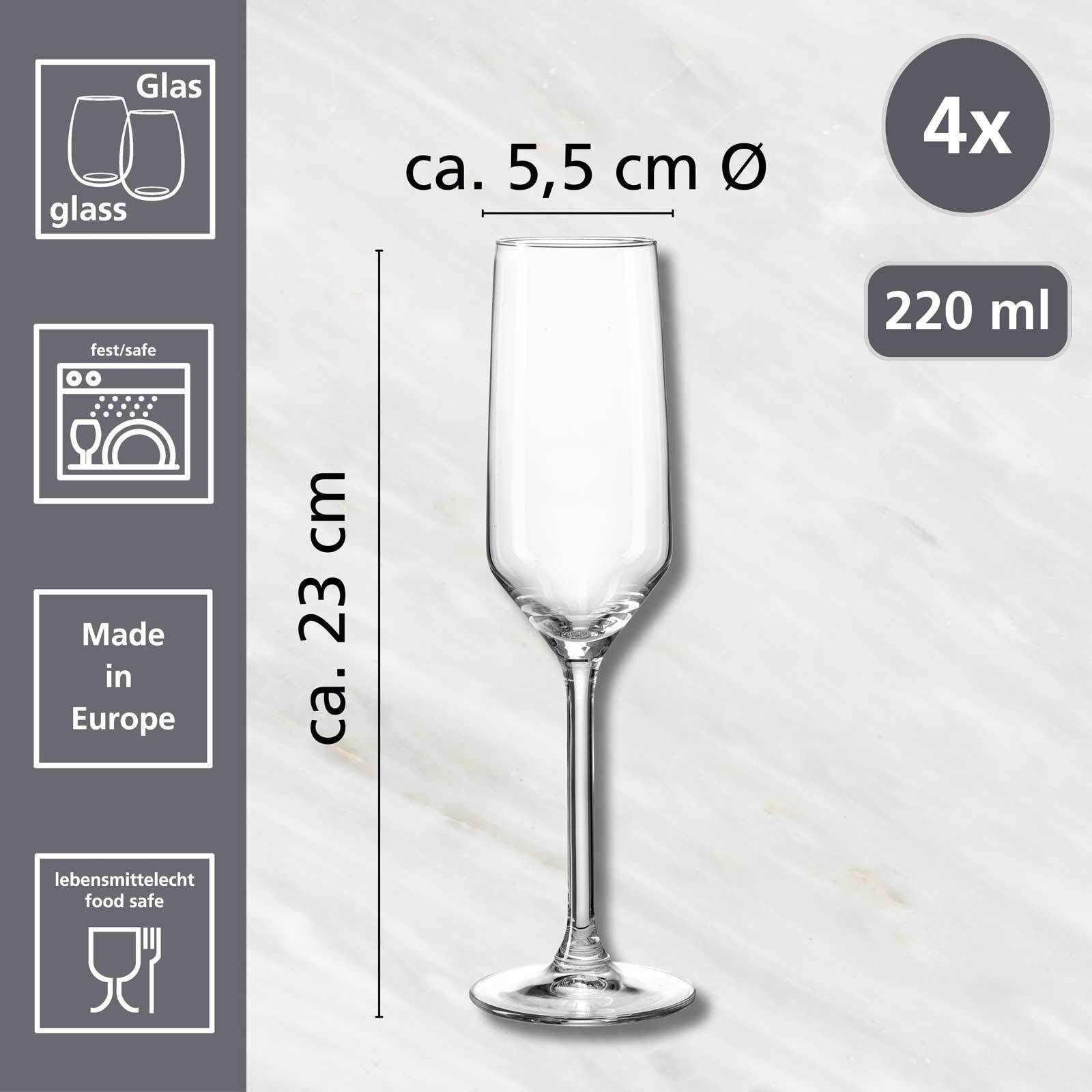 Ritzenhoff & Breker Sektglas Rumba Sektgläser 220 ml 4er Set, 4-tlg., Glas