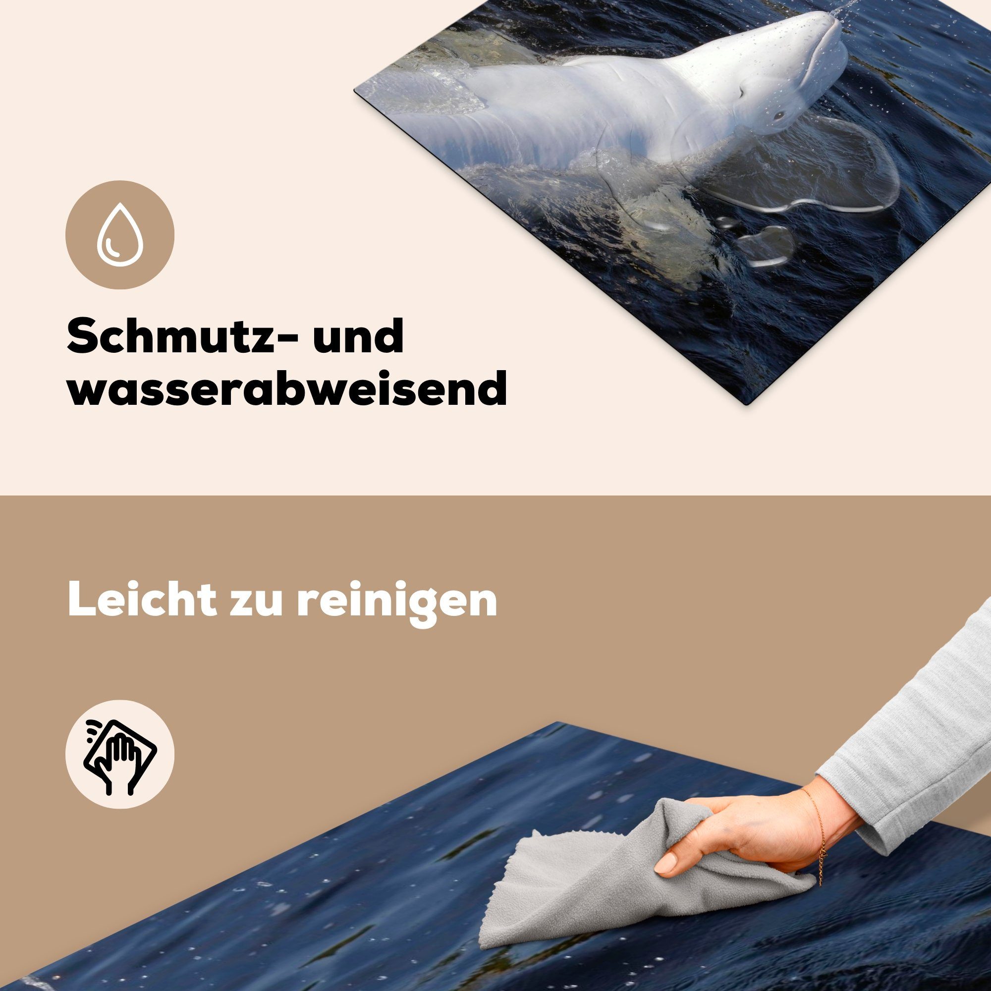 MuchoWow Herdblende-/Abdeckplatte Ceranfeldabdeckung tlg), Schwimmen, Mobile Arbeitsfläche - cm, nutzbar, Delfin 60x52 Vinyl, (1 Weiß 