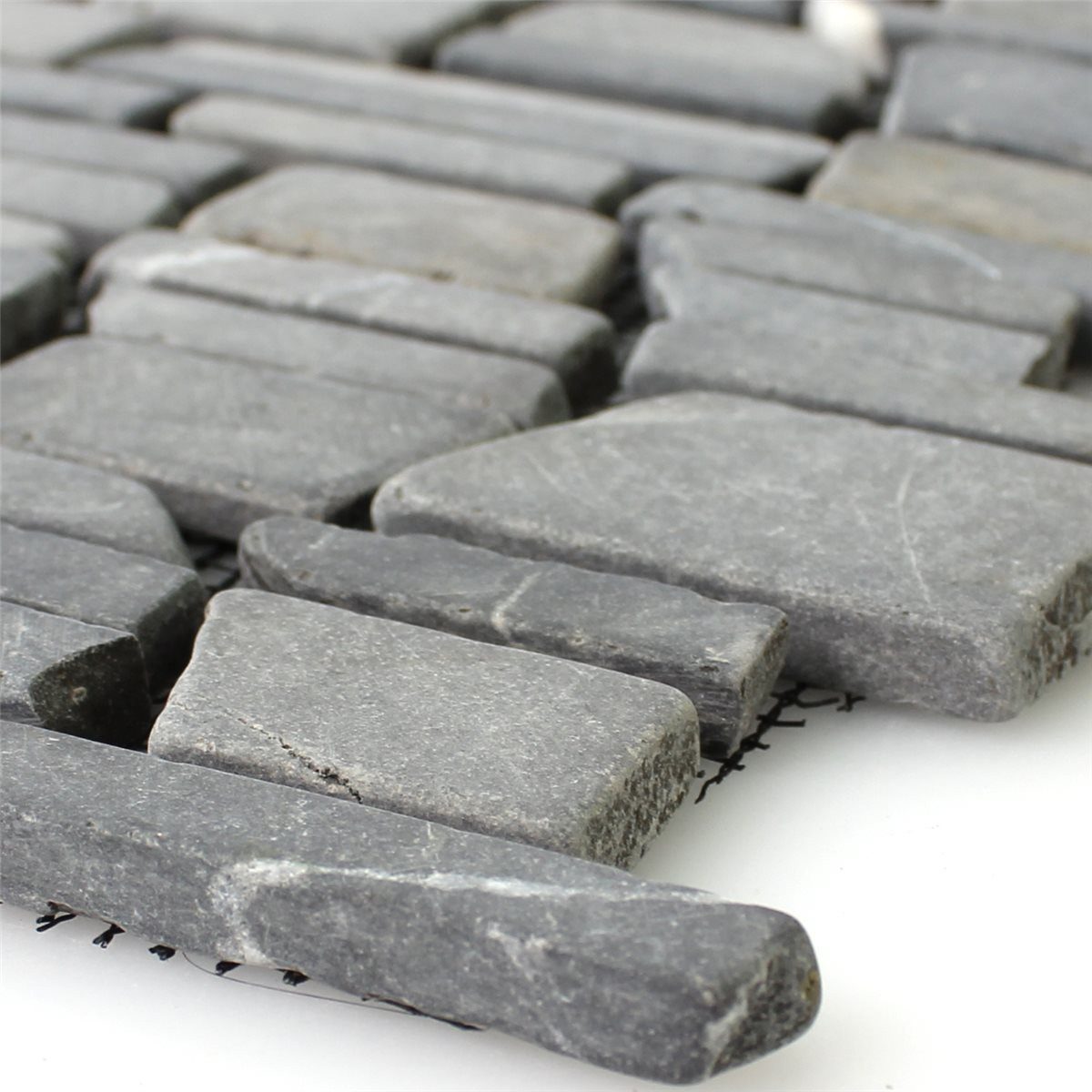 Mosafil Mosaikfliesen Mosaikfliesen Marmor Napola Bricks, Naturstein-Marmor 30.500×30.500, schwarz, Verlegefertig auf ein Netz geklebt – Frostsicher – Wasserfest –