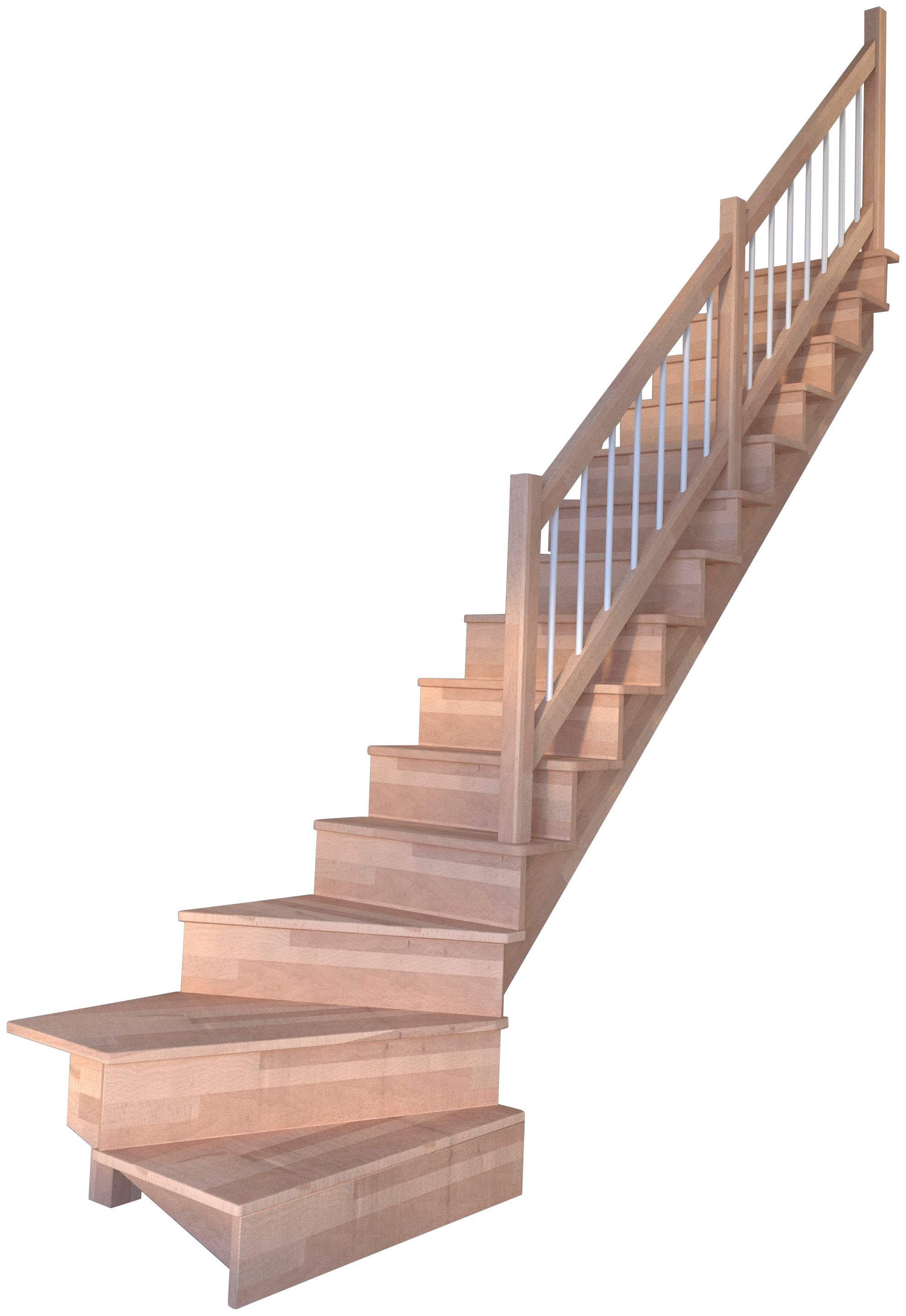 gewendelt cm, Holz-Edelstahl Rechts, 300 Lindos, Weiß, bis Durchgehende Geschosshöhen für Wangenteile Starwood Massivholz Systemtreppe Stufen geschlossen,