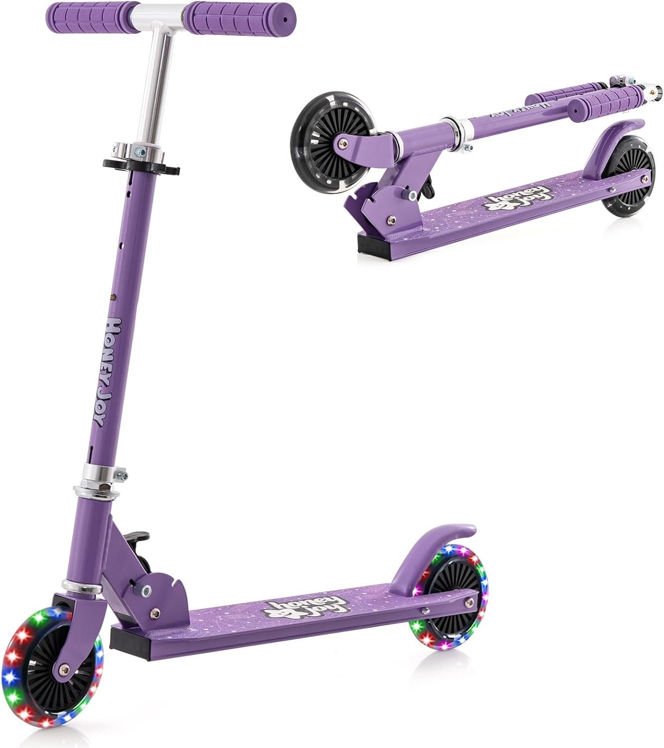 KOMFOTTEU Scooter Cityroller, LED-Räder, höhenverstellbar violett & klappbar