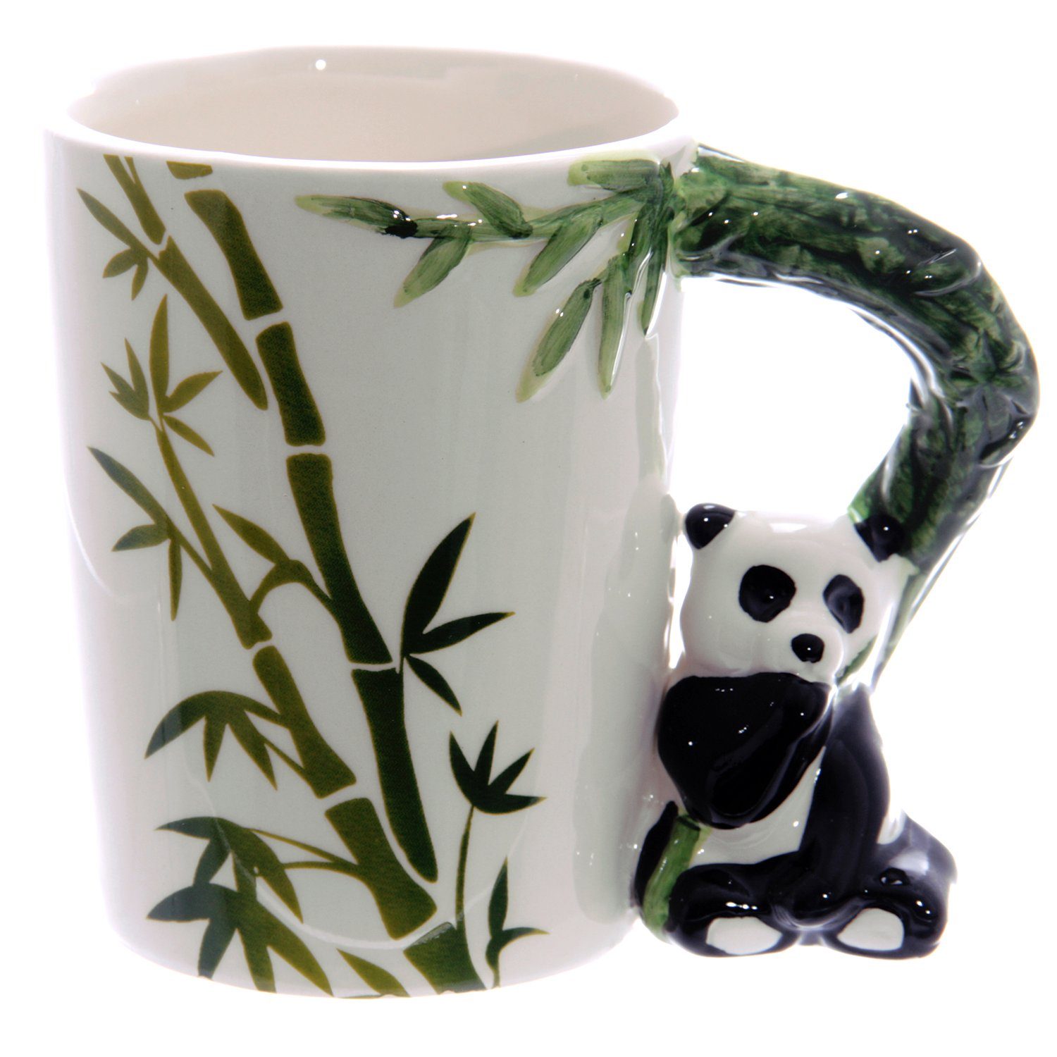 Puckator Tasse Panda Tasse 3D Henkel mit Bambusblätter Design, 100% Keramik