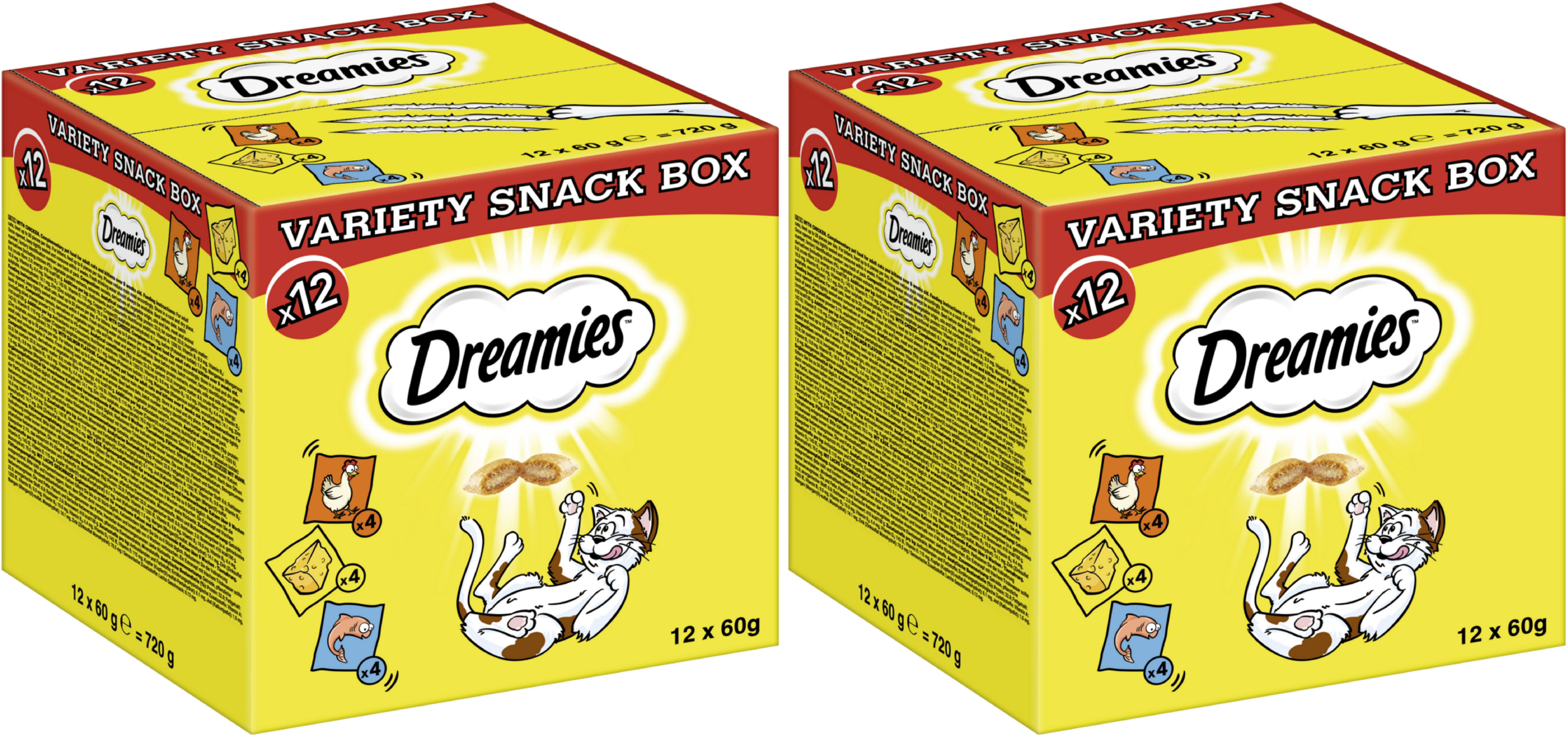 Dreamies DREAMIES™ Snacks Multipack Huhn, Käse, Lachs 2 x 12 x 60g, Snack für: Katze
