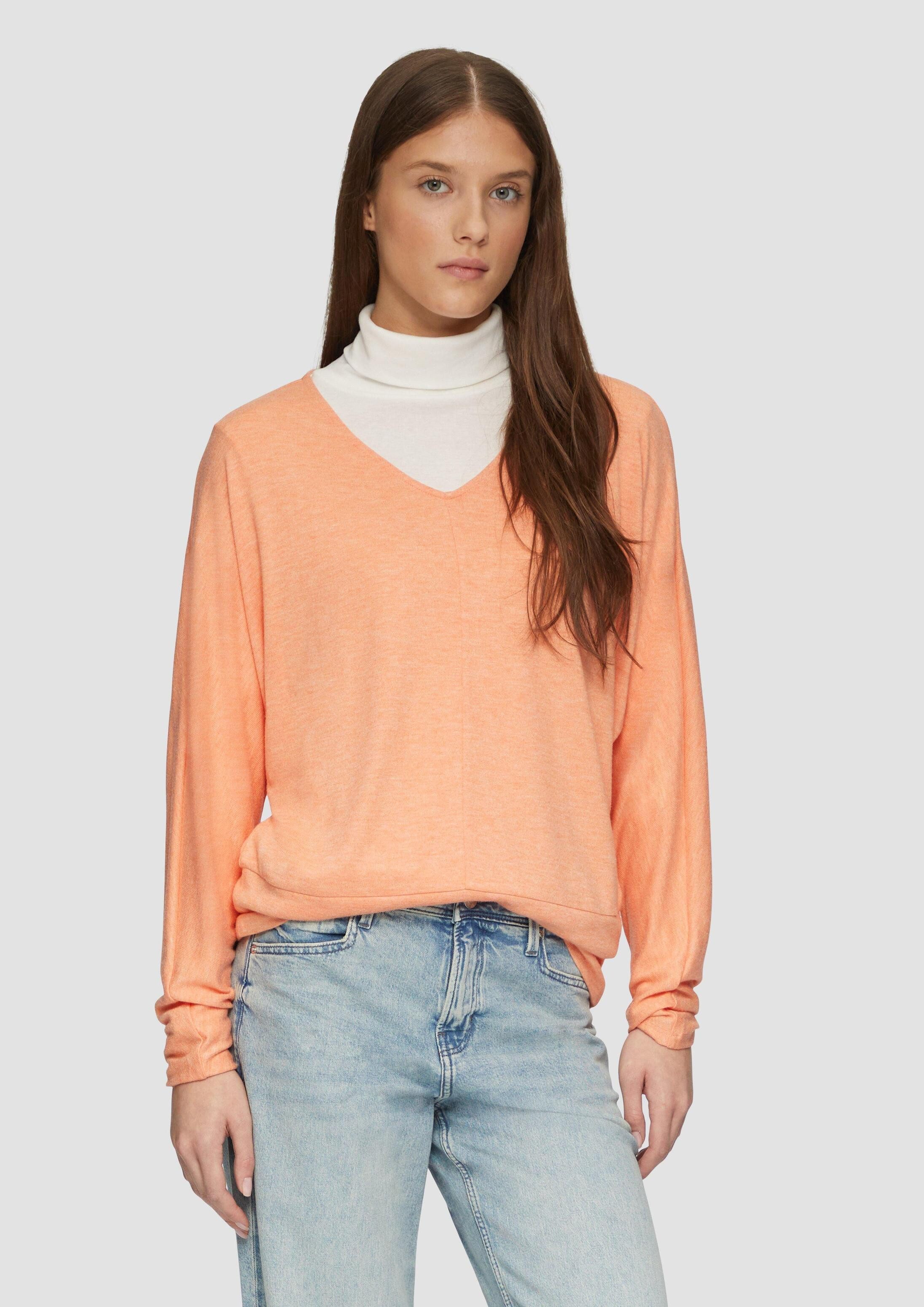 s.Oliver Langarmshirt T-Shirt Meliertes Langarmshirt mit Fledermausärmeln