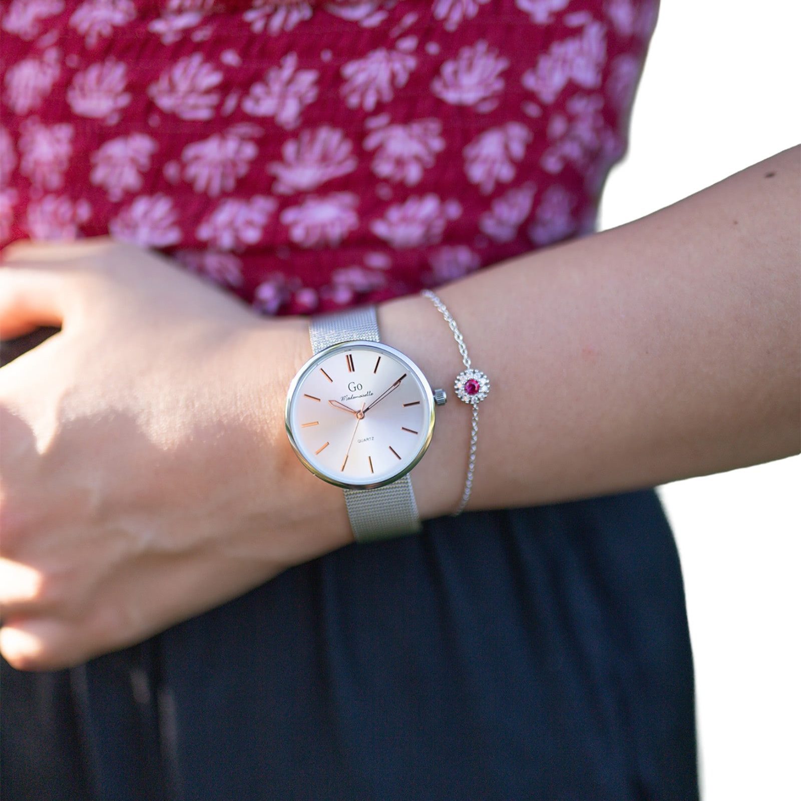 Girl Only Quarzuhr Girl Only GO Damen Armbanduhr, (Analoguhr), Damenuhr GO silber, mittel (ca. 34mm) Edelstahlarmband, Fashion-Style