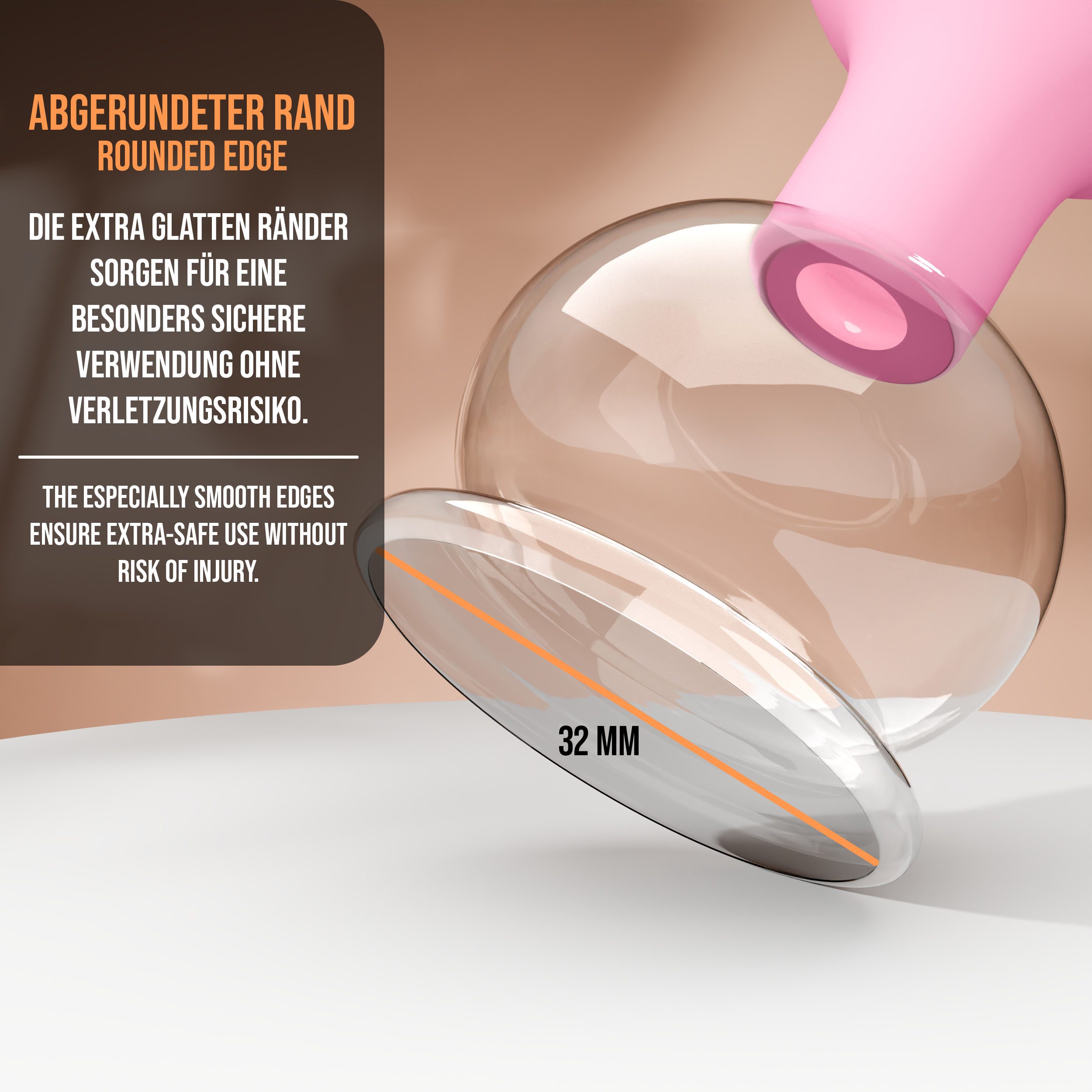 pulox Vakuum-Massager Schröpfglas aus Echtglas mit Saugball - Diverse Farben und Größen, 32mm Pink