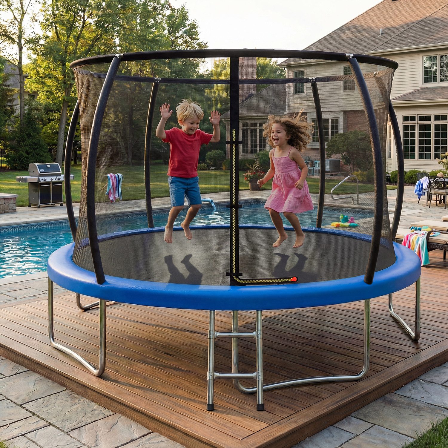 HOMALL Gartentrampolin Kindertrampolin Outdoor-Trampolin Durchmesser: 183/220/290/360 cm, Ø 360 cm, (Durchmesser 183 cm (mit Sicherheitsnetz und Schutzhaube, Tragkraft 50 kg/150 kg, 360°-Sicherheitsnetz, erhältlich in Schwarz/Blau/mehrfarbig) -ostern geschenke)