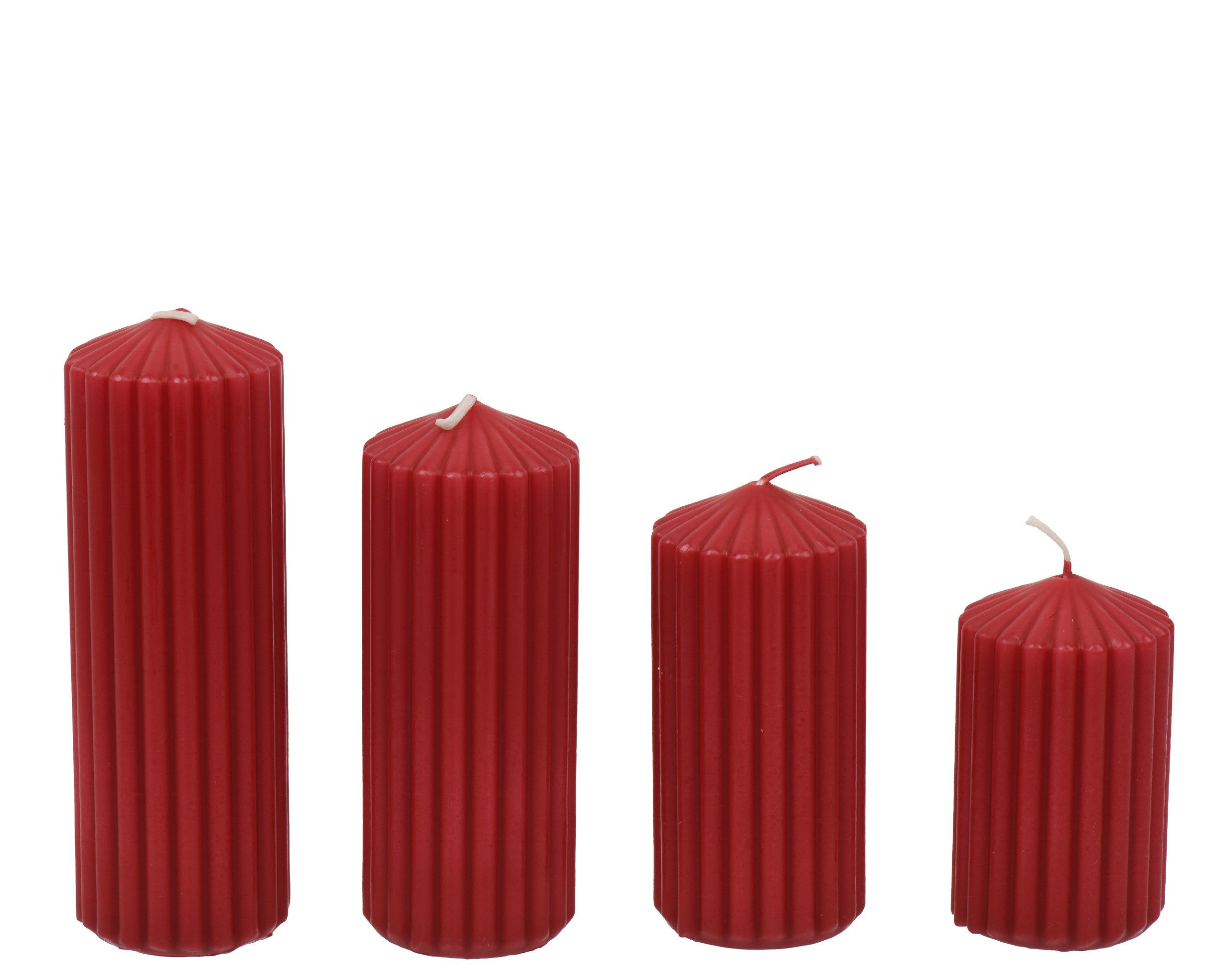 Kaemingk Stumpenkerze, Stumpenkerzen 8-14cm Paraffin mit Rillen 4 Stück Weihnachtsrot