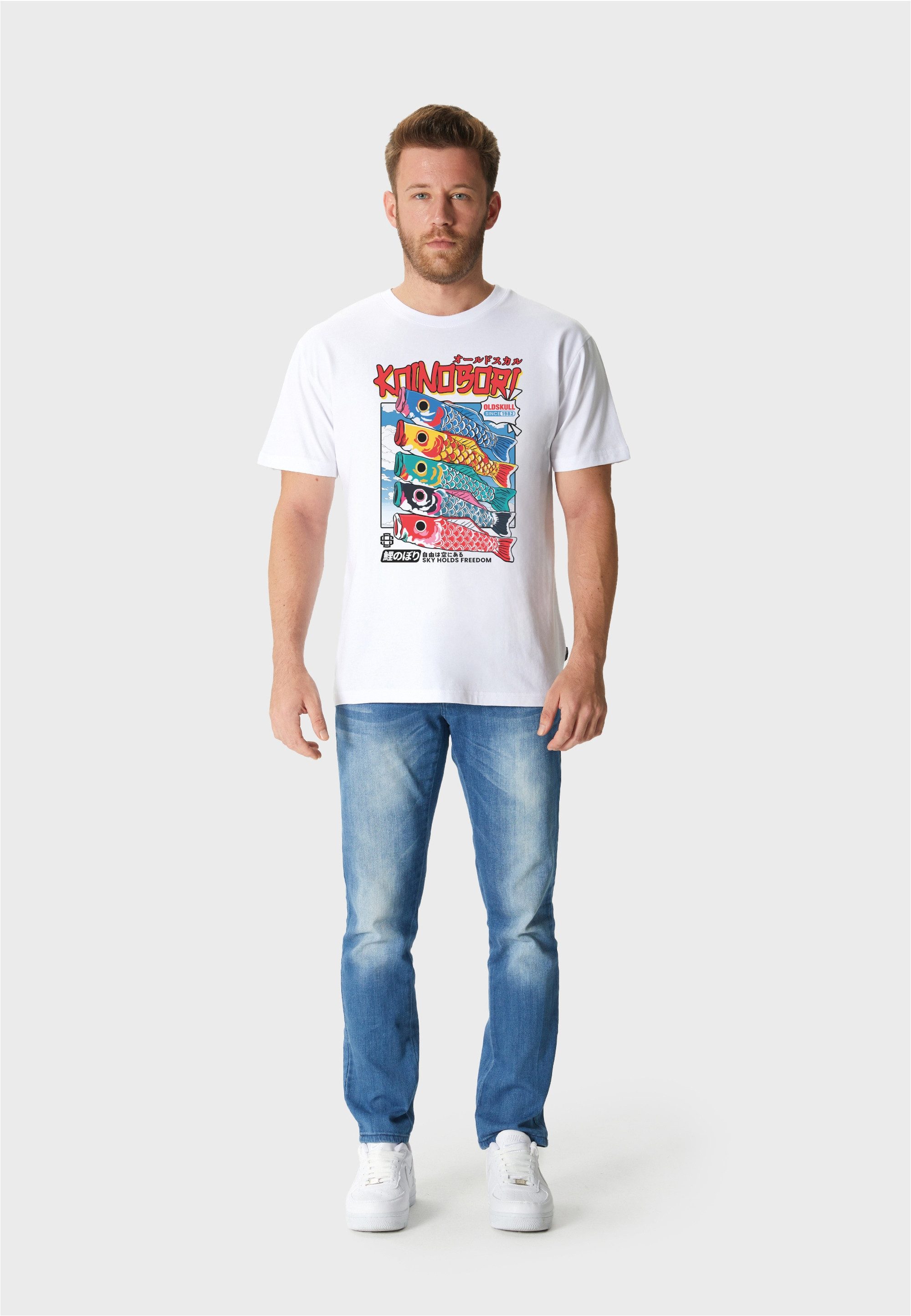 Oldskull T-Shirt Asian Japanese Koinobori Design mit Koinobori-Print im Relaxed Fit