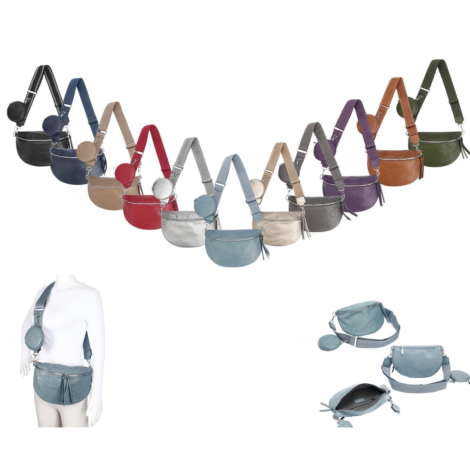 ITALYSHOP24 Bauchtasche Damen Gürteltasche Brusttasche CrossBody, Schultertasche, CrossOver, Umhängetasche, Hüfttasche