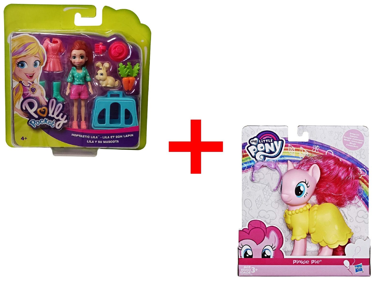 Mattel® Spielfigur Polly Pocket Puppe LILA mit Hase + My Little Pony Pinkie Pie mit kämmb