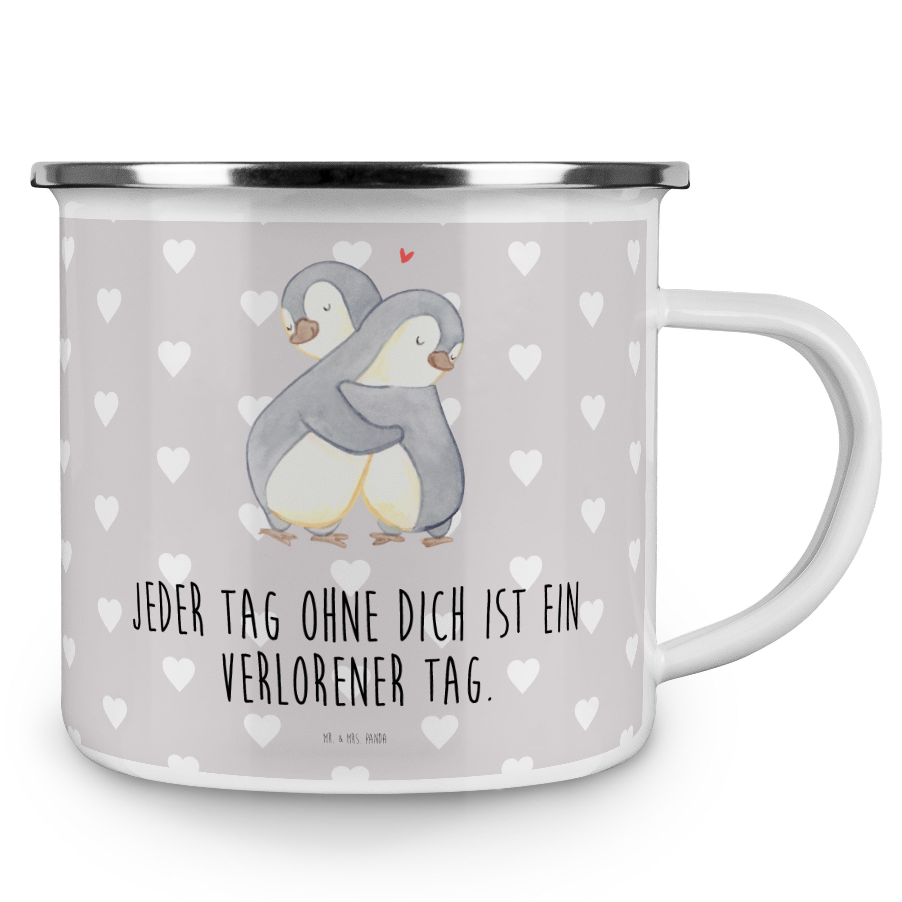 Mr. & Geschenk, Edelstahl Pinguine T, - Becher - Mrs. Trinkbecher, Emaille Panda Pastell Grau Kuscheln