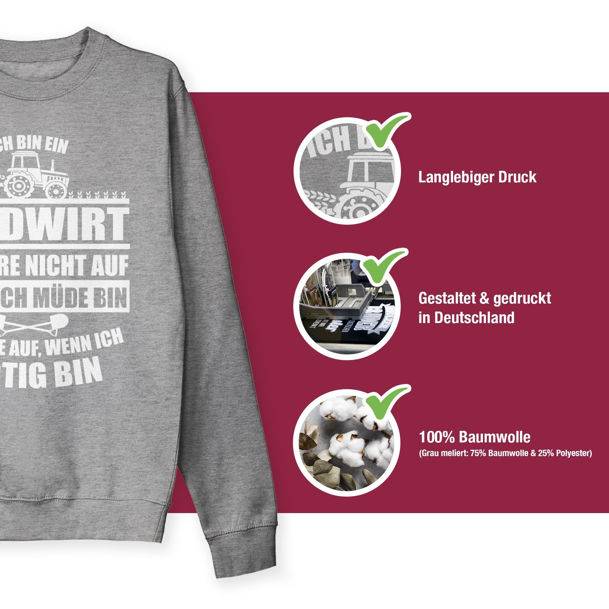 Shirtracer 2 (1-tlg) Bauer bin Landwirt Sweatshirt Ich ein Landwirt meliert Grau Geschenk