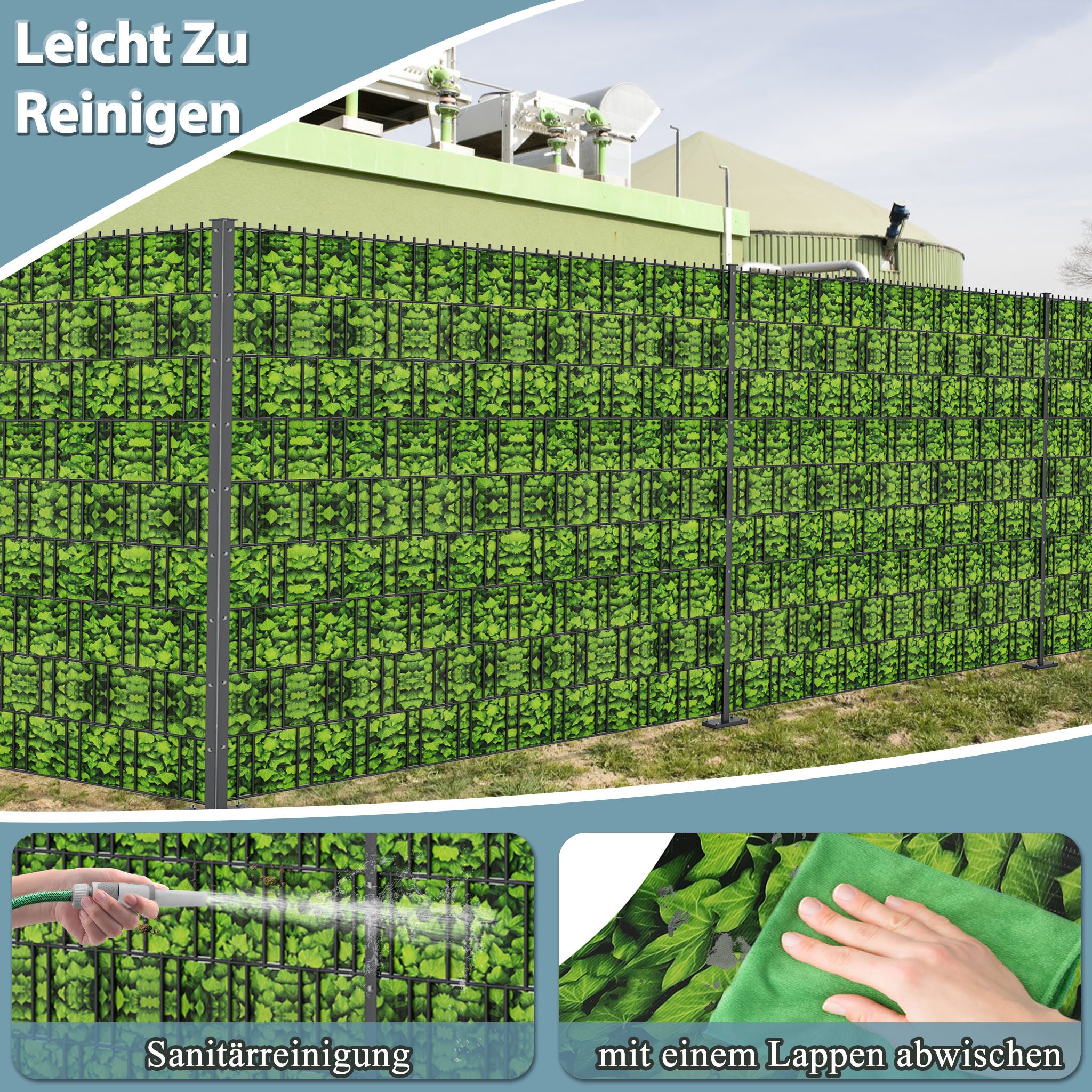 FIVMEN Sichtschutzstreifen PVC Sichtschutz Sichtschutzfolie, 35m Lang 19cm Hoch, Große Blätter, mit Befestigungsclipse Gartenzaun Windschutz für Zaun – Bild 5 von 5